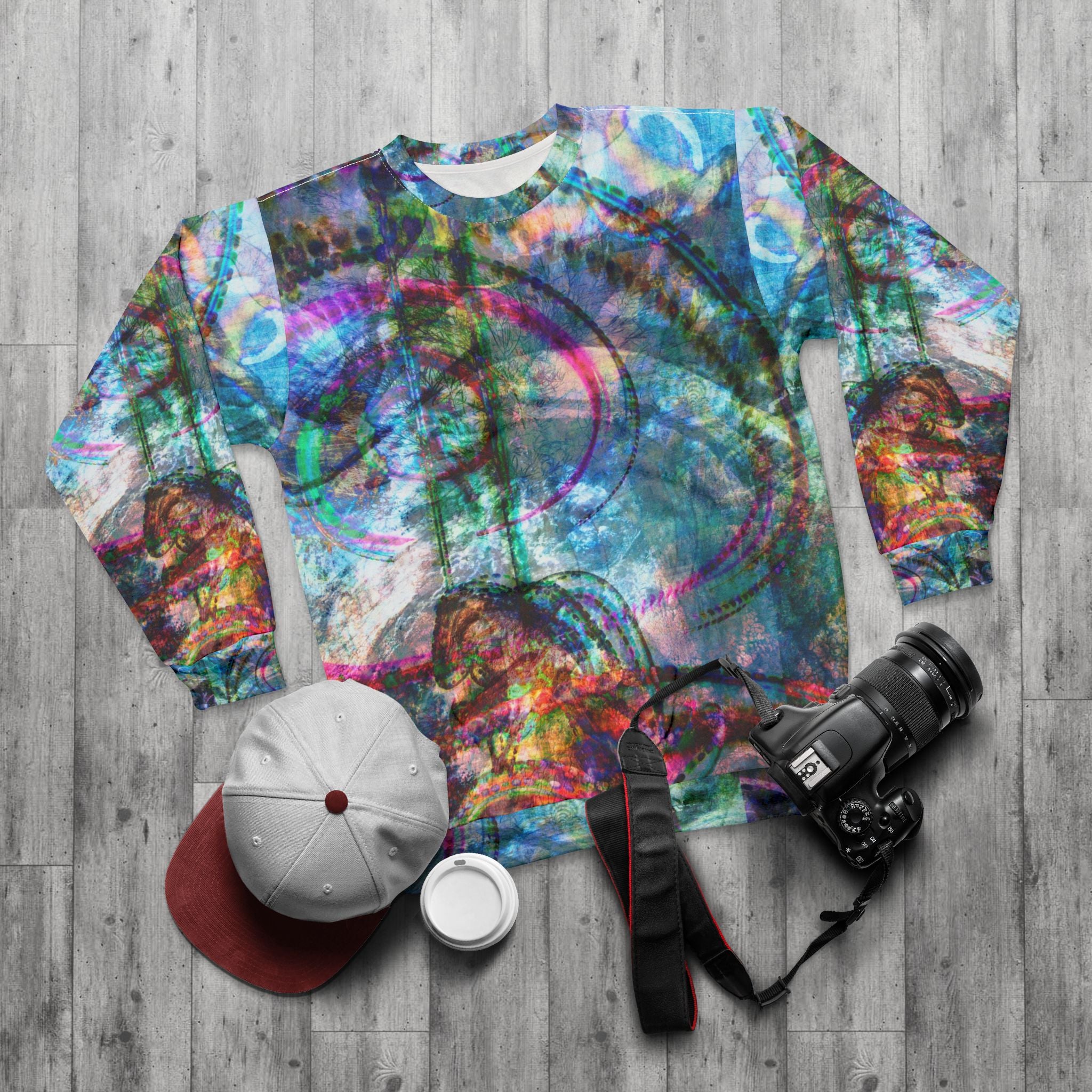 Mega Millions Abstract Colorwave Sweatshirt — All-Over Print Artistic Crewneck