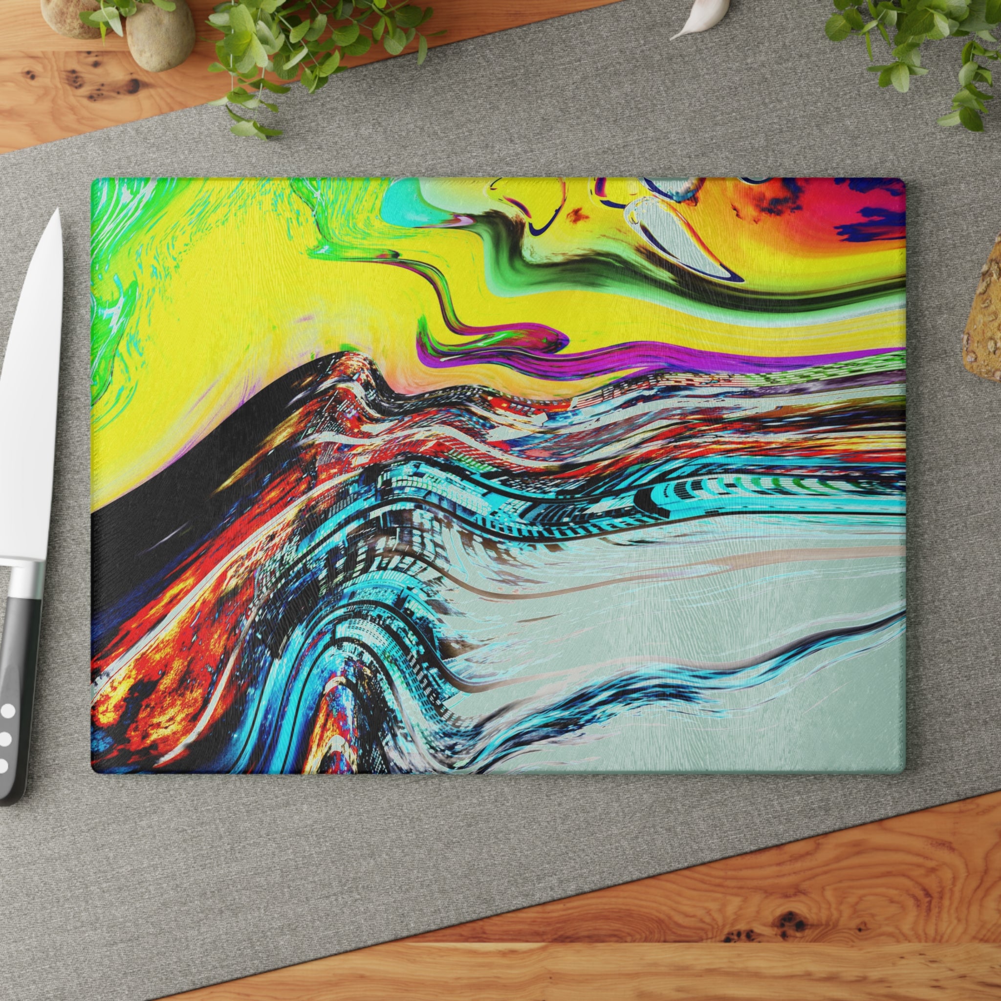 Slip And Slide Glass Cutting Board — Vibrant Marbleized Kitchen Prep Surface