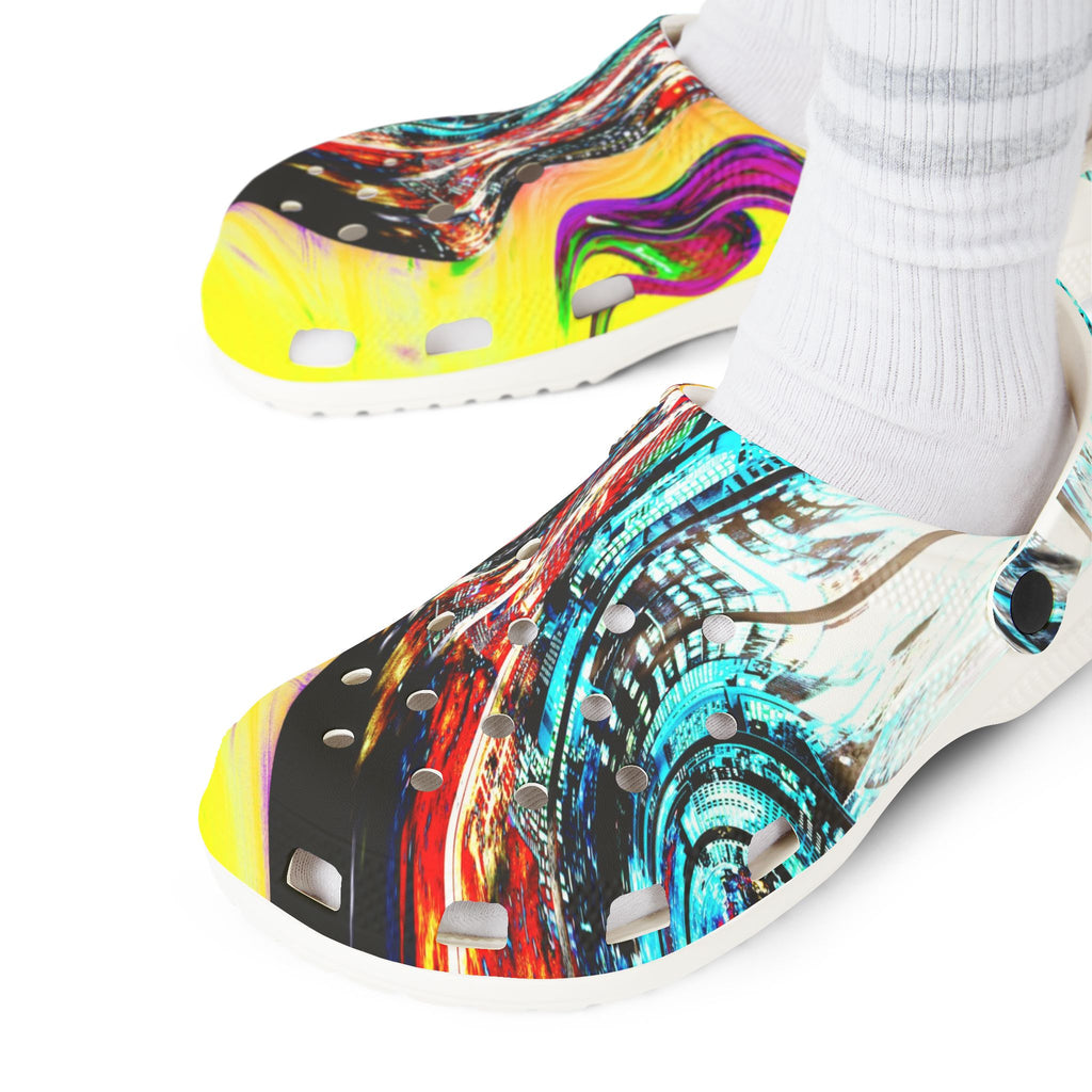 Slip And Slide - Abstract Neon Swirl EVA Foam Clogs — Colorful Slip-On Garden Shoes