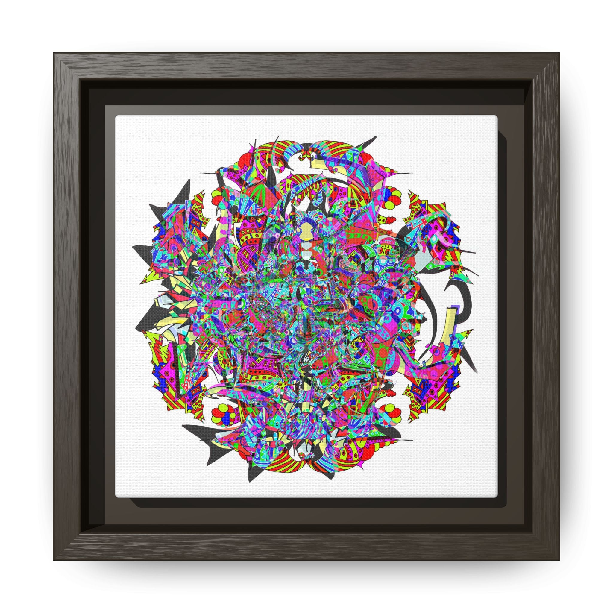Neon Waffle Monster 12 Framed Canvas Art — Psychedelic Geometric Wall Print