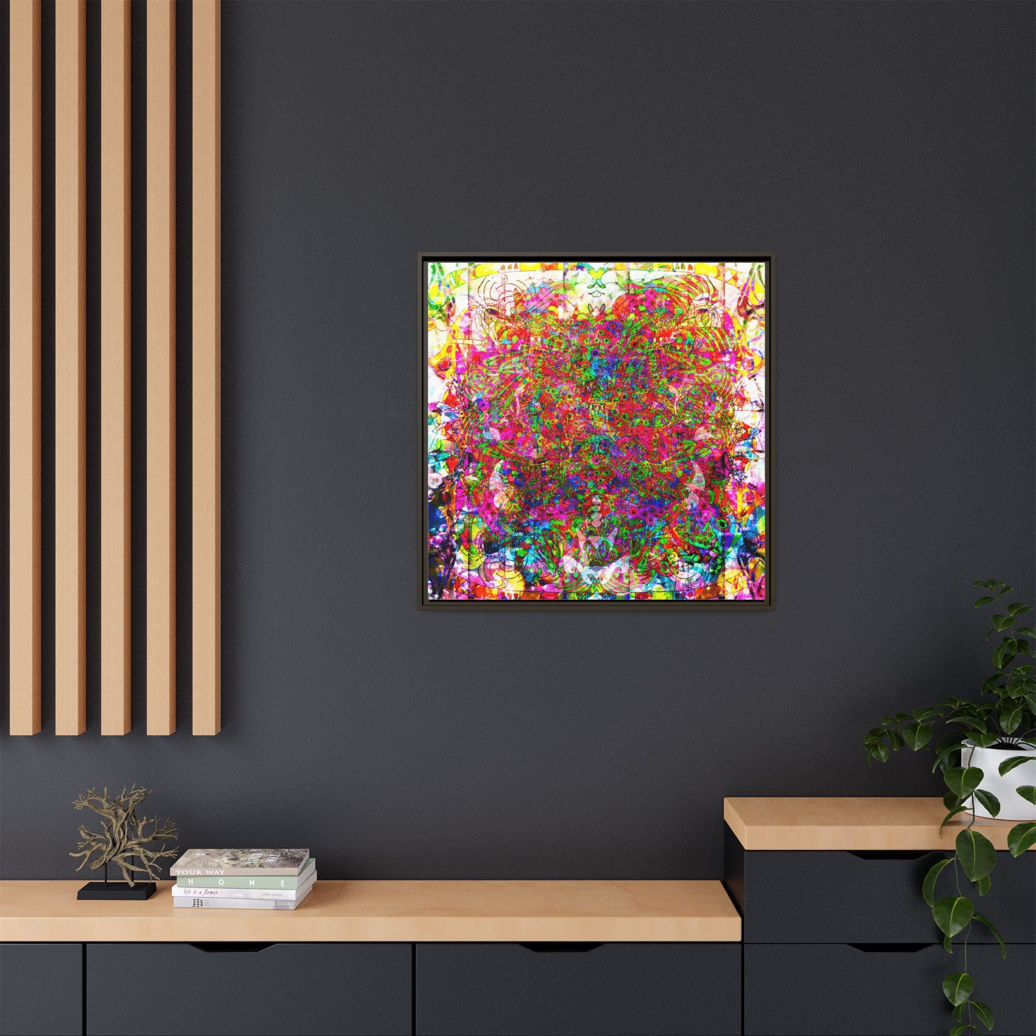 Neon Swirl Party Extravaganza Canvas Art — Vibrant Kaleidoscope Wall Print