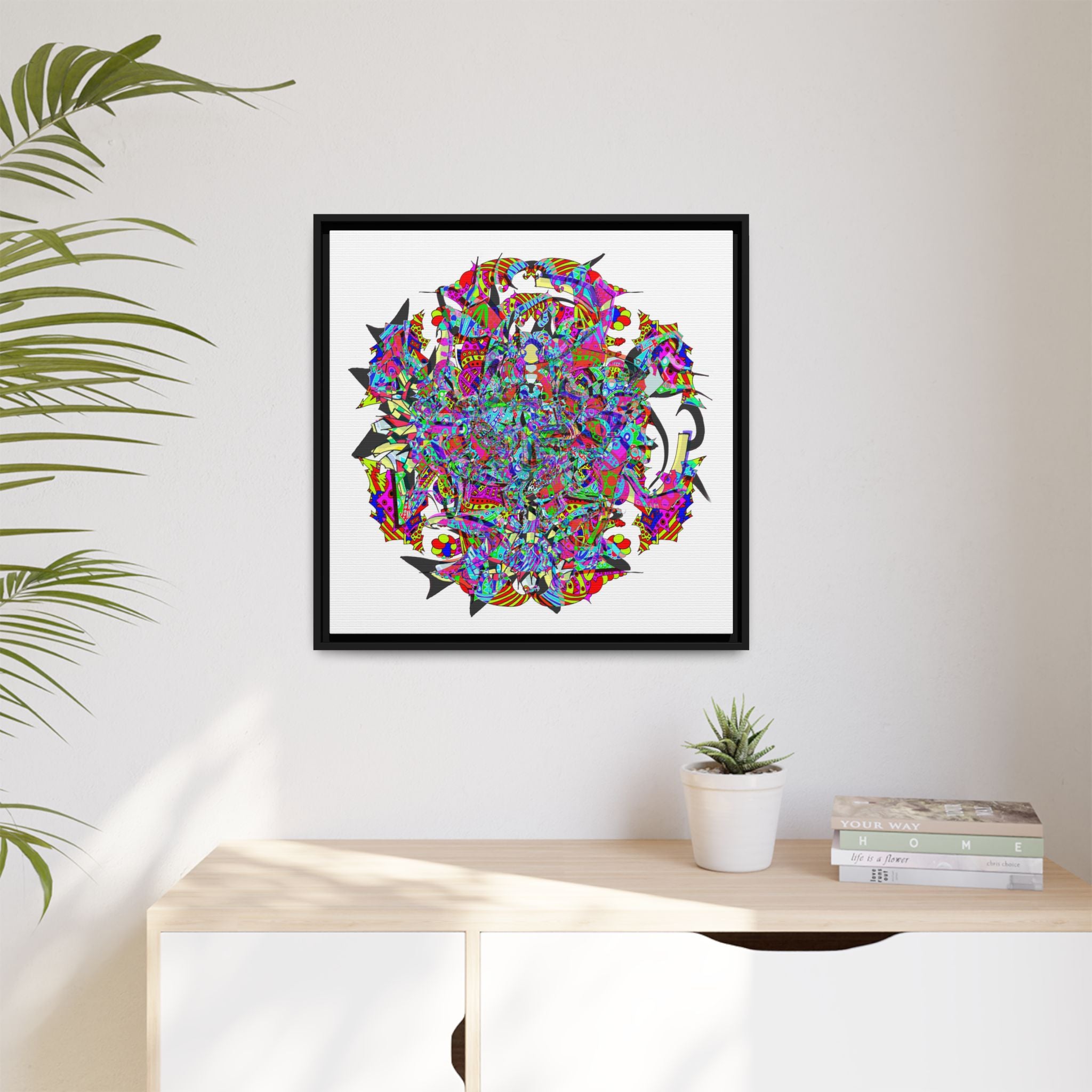 Neon Waffle Monster 12 Framed Canvas Art — Psychedelic Geometric Wall Print