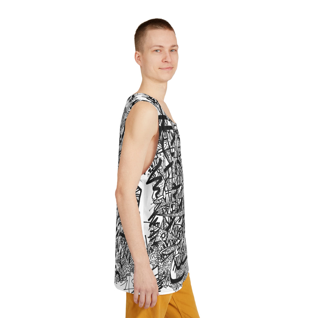 The Real Time Is Now 2017 - Abstract Graffiti Tank Top — Black & White Scribble Art All-Over Print