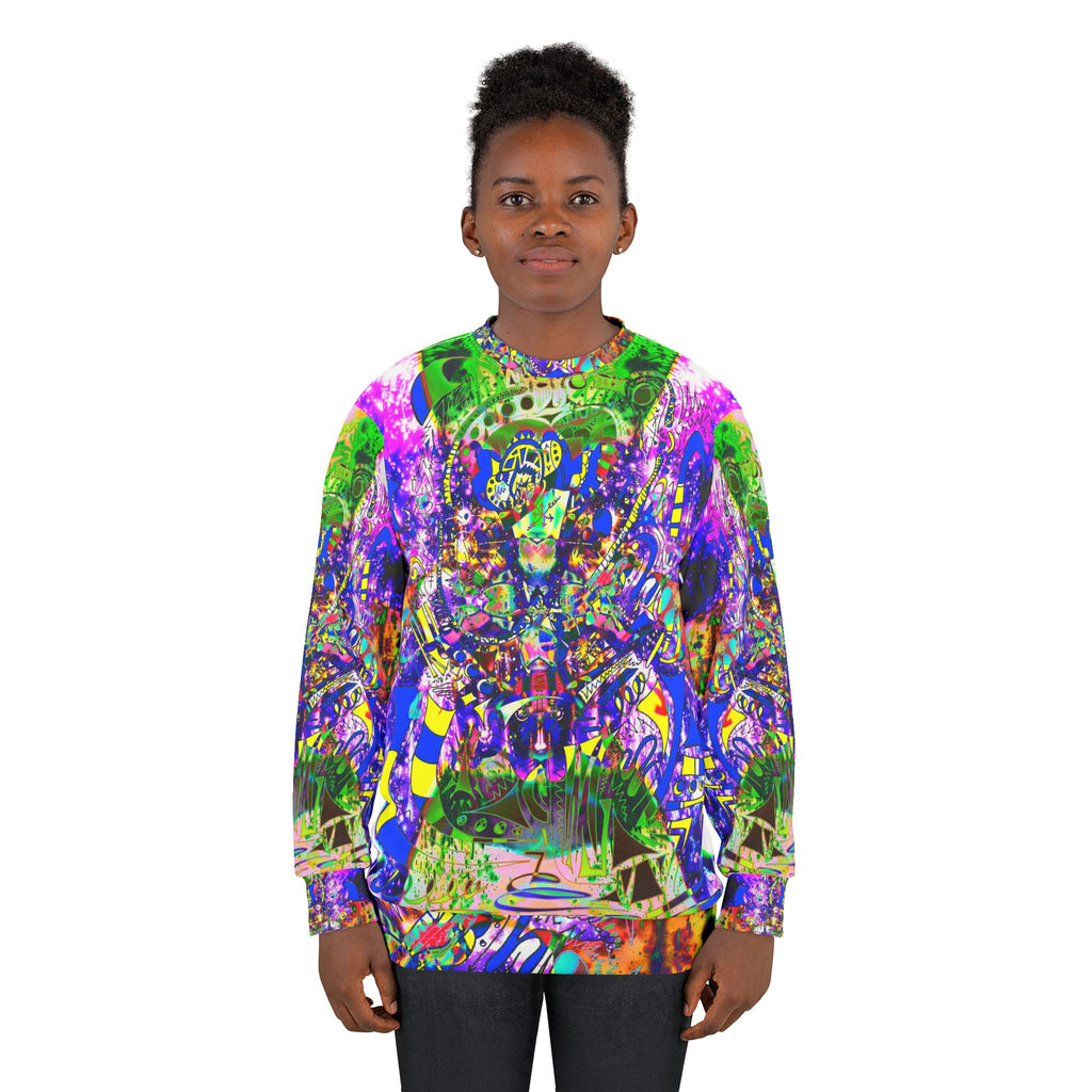 Alien Darkness 9 - Psychedelic Abstract All-Over Print Sweatshirt — Vibrant Trippy Art Crewneck