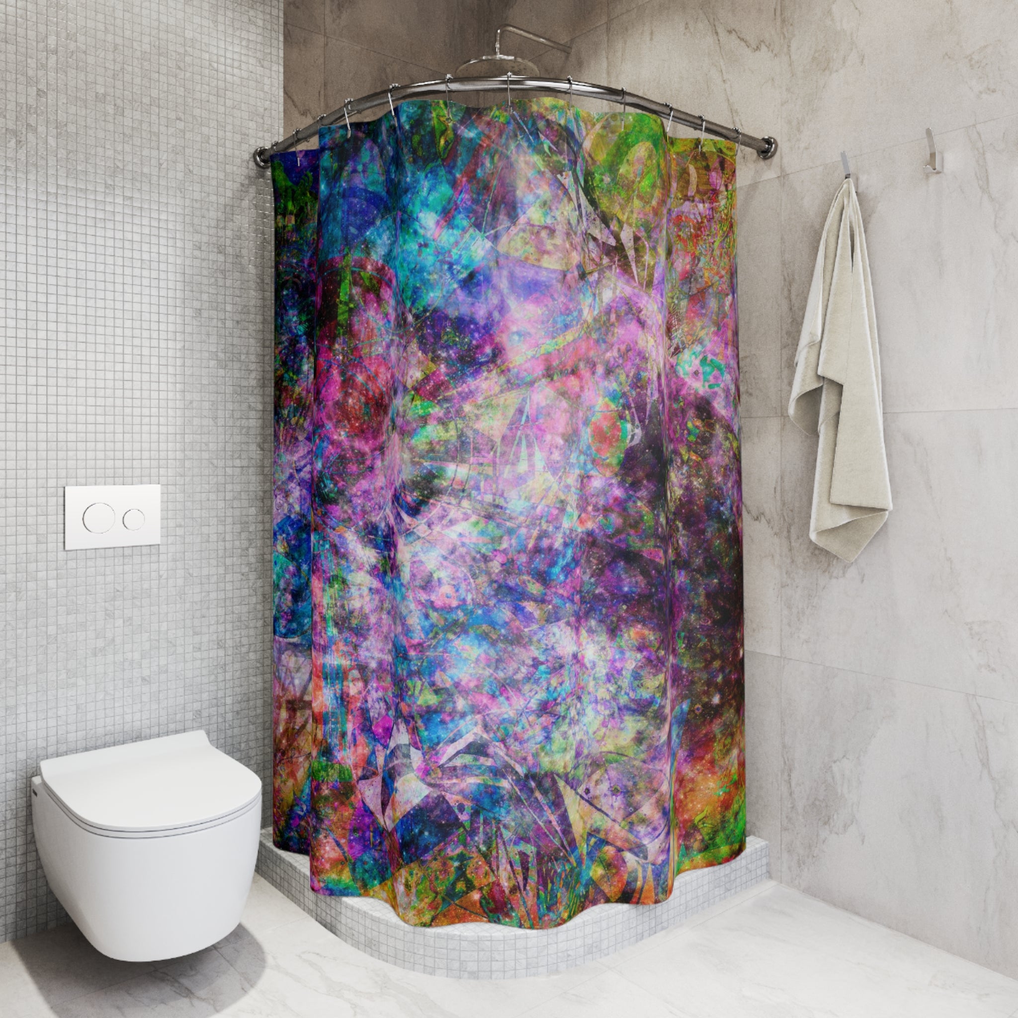 Space Shower 2 - Abstract Galaxy Shower Curtain — Colorful Nebula Bathroom Decor