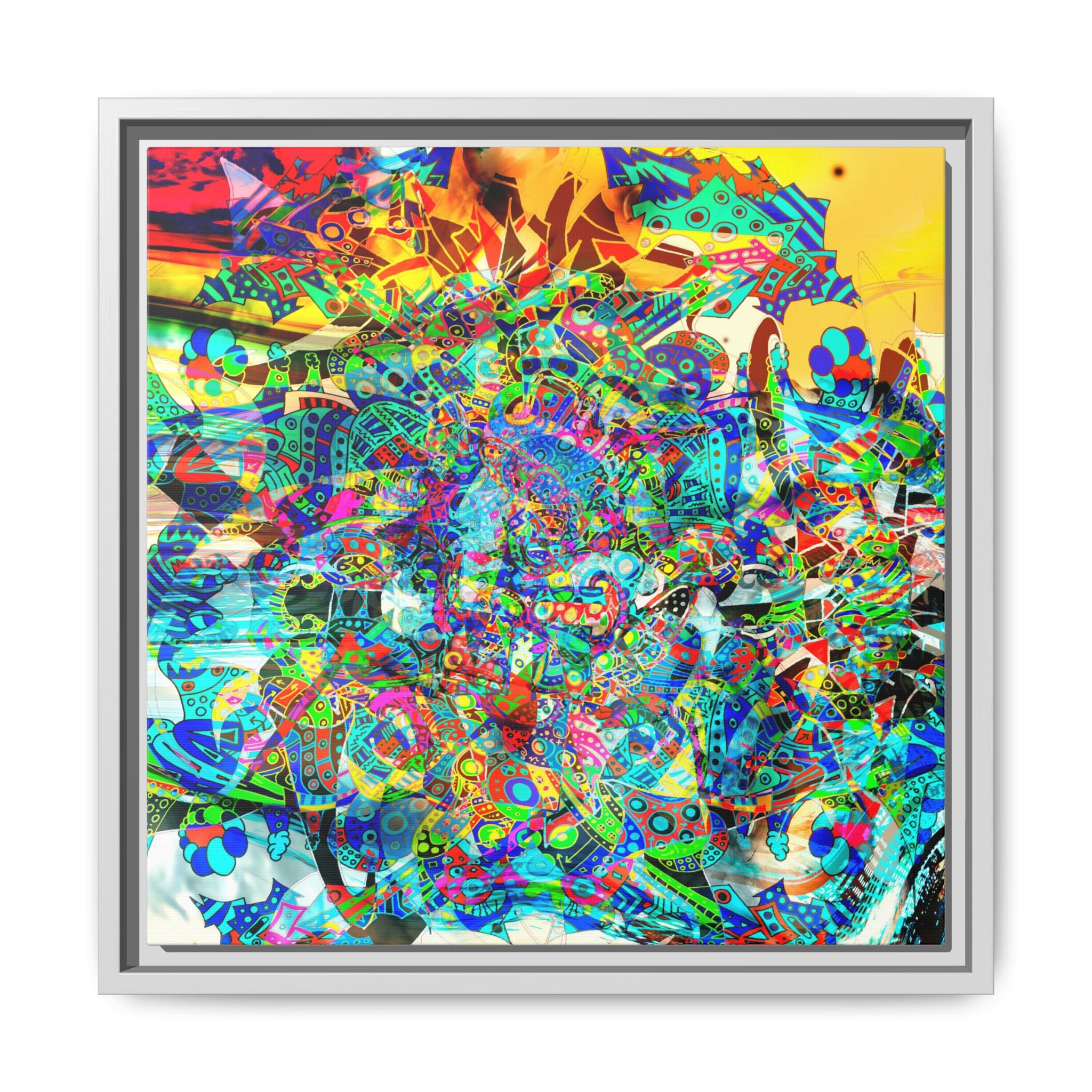 HYPERDIMENSIONAL SURFER - Framed Abstract Multi-Color Canvas Art — Vibrant Psychedelic Wall Decor