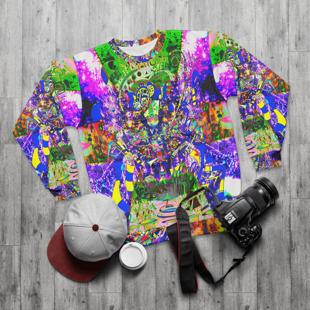 Alien Darkness 9 - Psychedelic Abstract All-Over Print Sweatshirt — Vibrant Trippy Art Crewneck