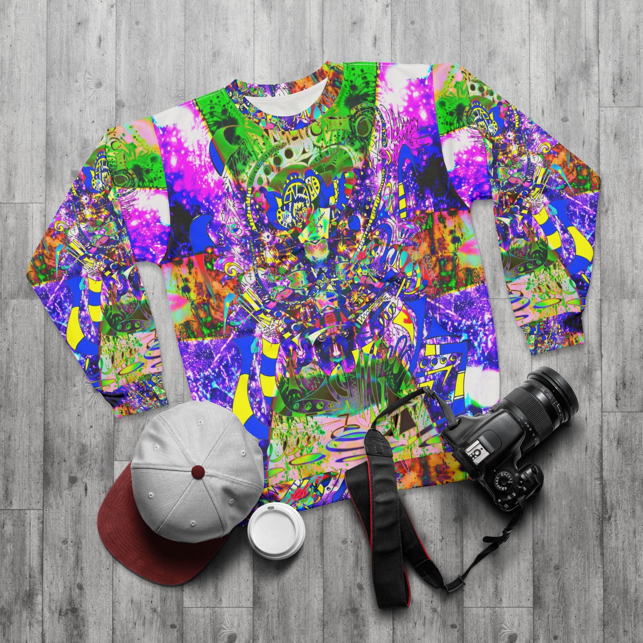 Alien Darkness 9 - Psychedelic Abstract All-Over Print Sweatshirt — Vibrant Trippy Art Crewneck