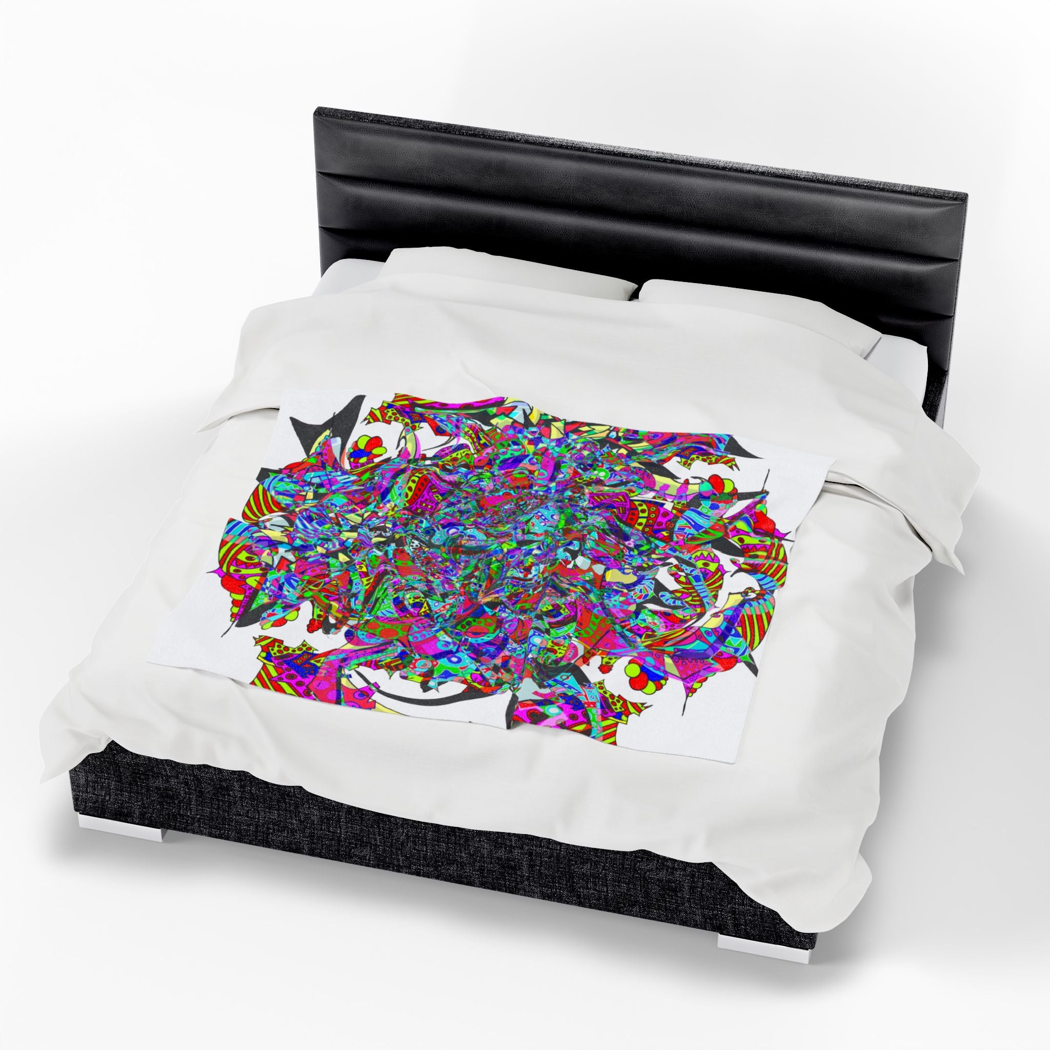 Neon Waffle Monster 12 Plush Blanket — Psychedelic Mandala Throw for Cozy Boho Décor