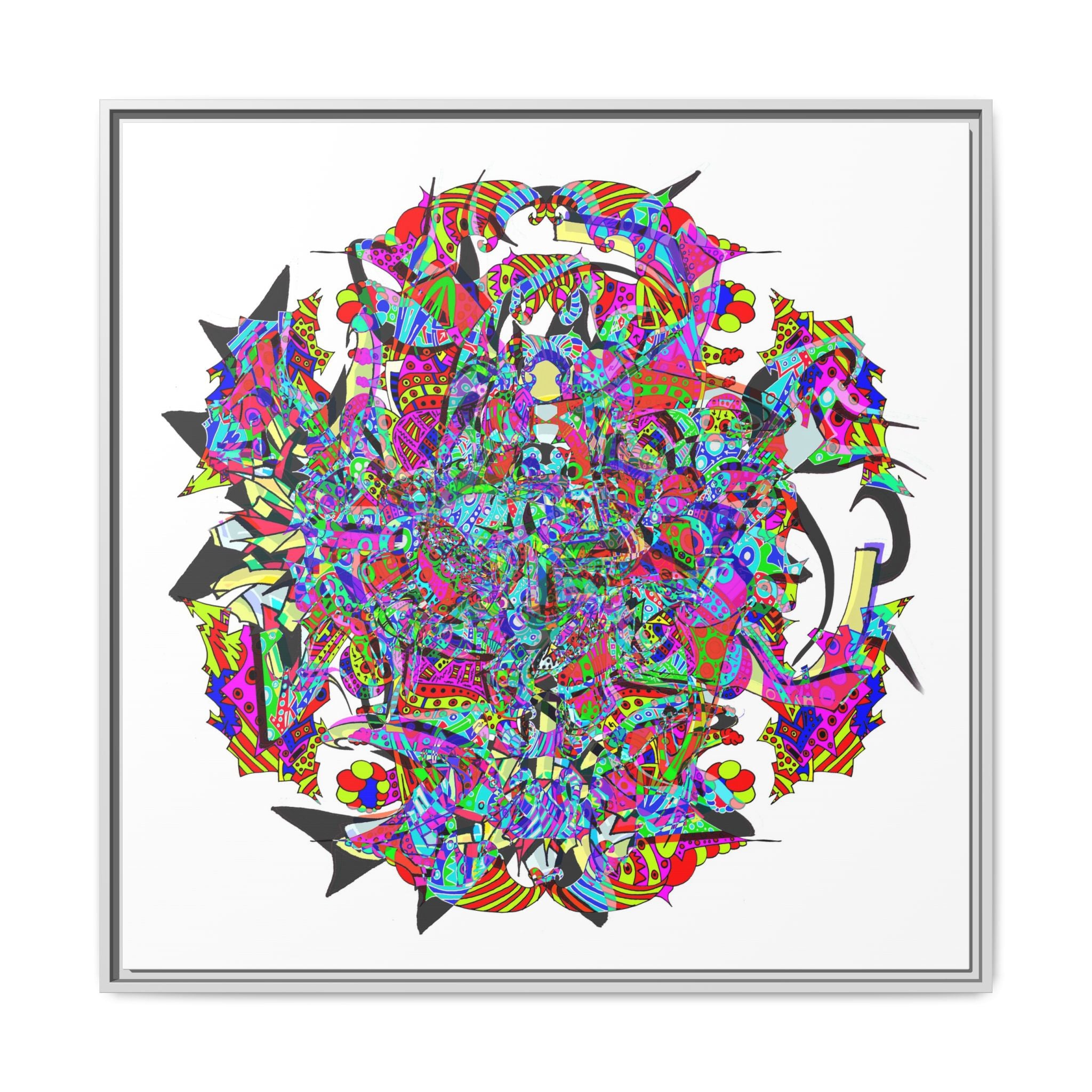 Neon Waffle Monster 12 Framed Canvas Art — Psychedelic Geometric Wall Print