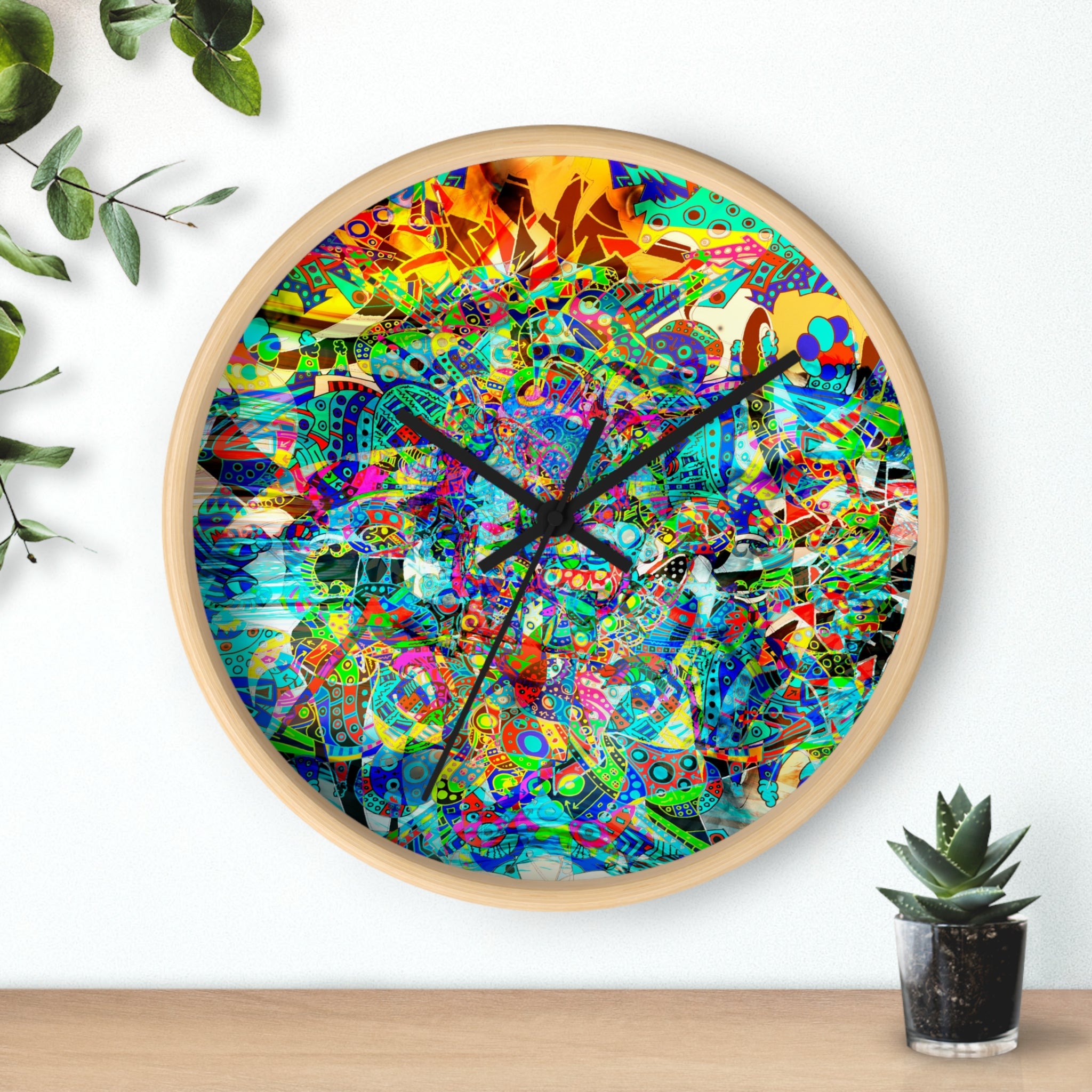 HYPERDIMENSIONAL SURFER - Psychedelic Abstract Wall Clock — Vibrant Colorful Mandala Design