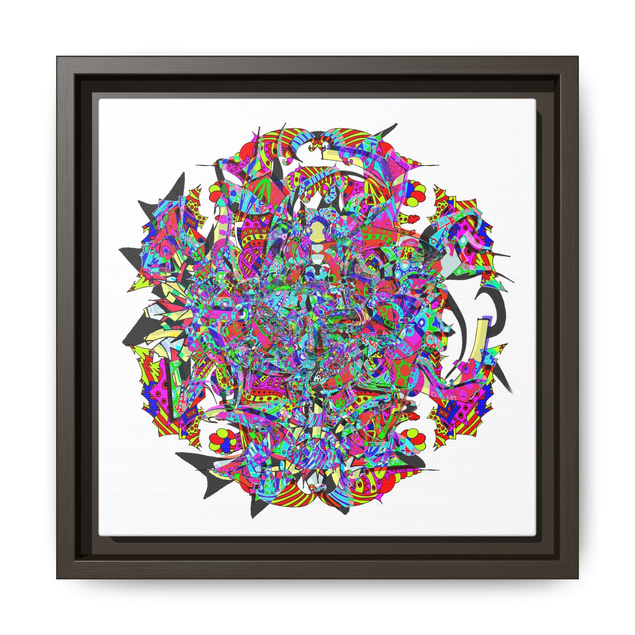 Neon Waffle Monster 12 Framed Canvas Art — Psychedelic Geometric Wall Print