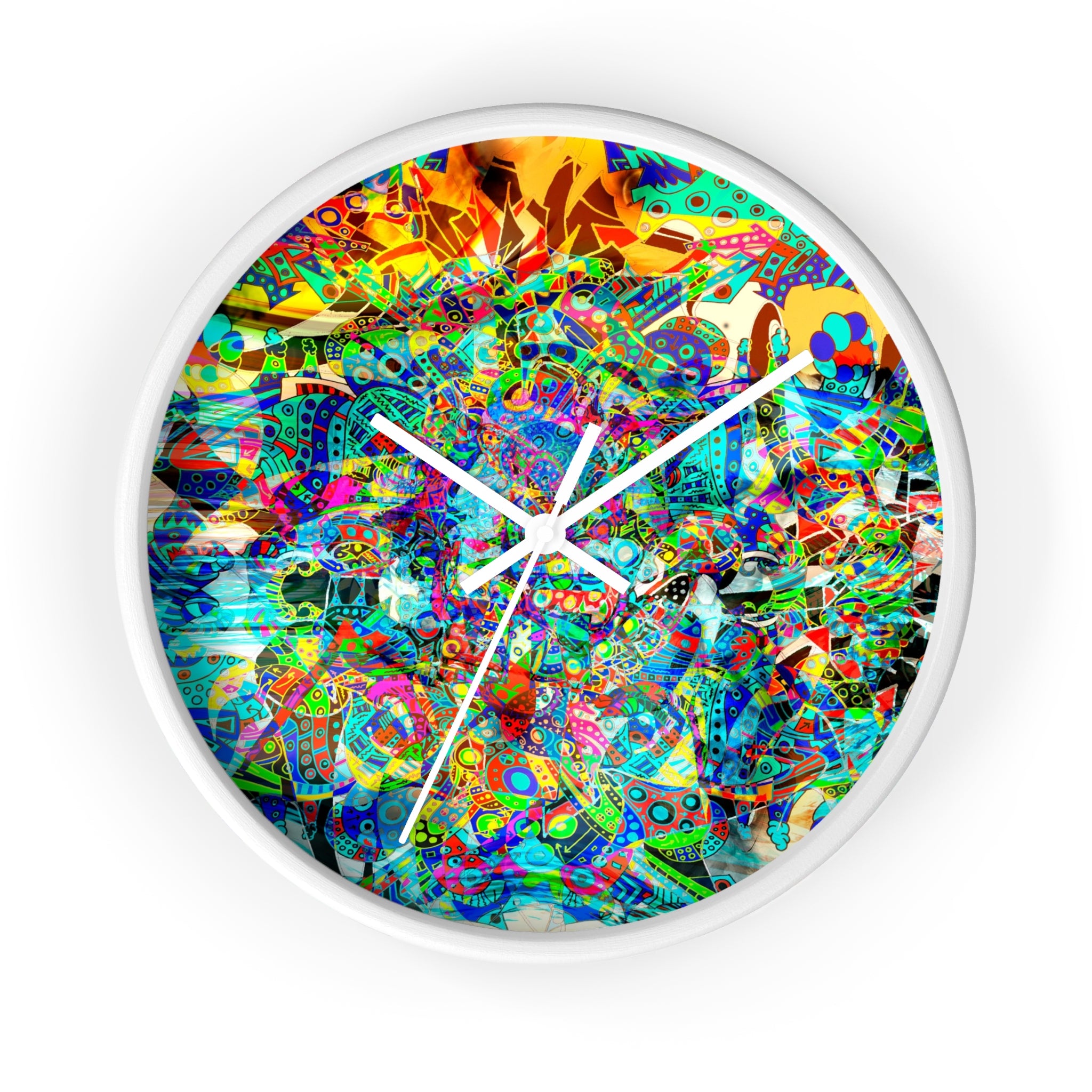 HYPERDIMENSIONAL SURFER - Psychedelic Abstract Wall Clock — Vibrant Colorful Mandala Design