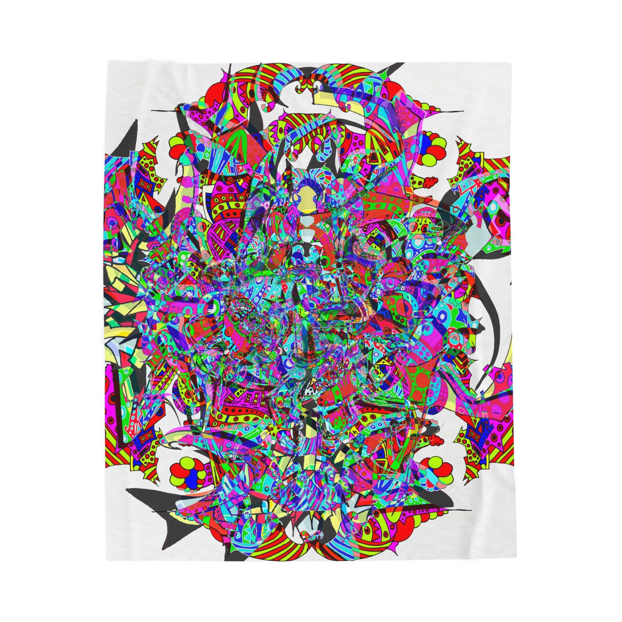 Neon Waffle Monster 12 Plush Blanket — Psychedelic Mandala Throw for Cozy Boho Décor