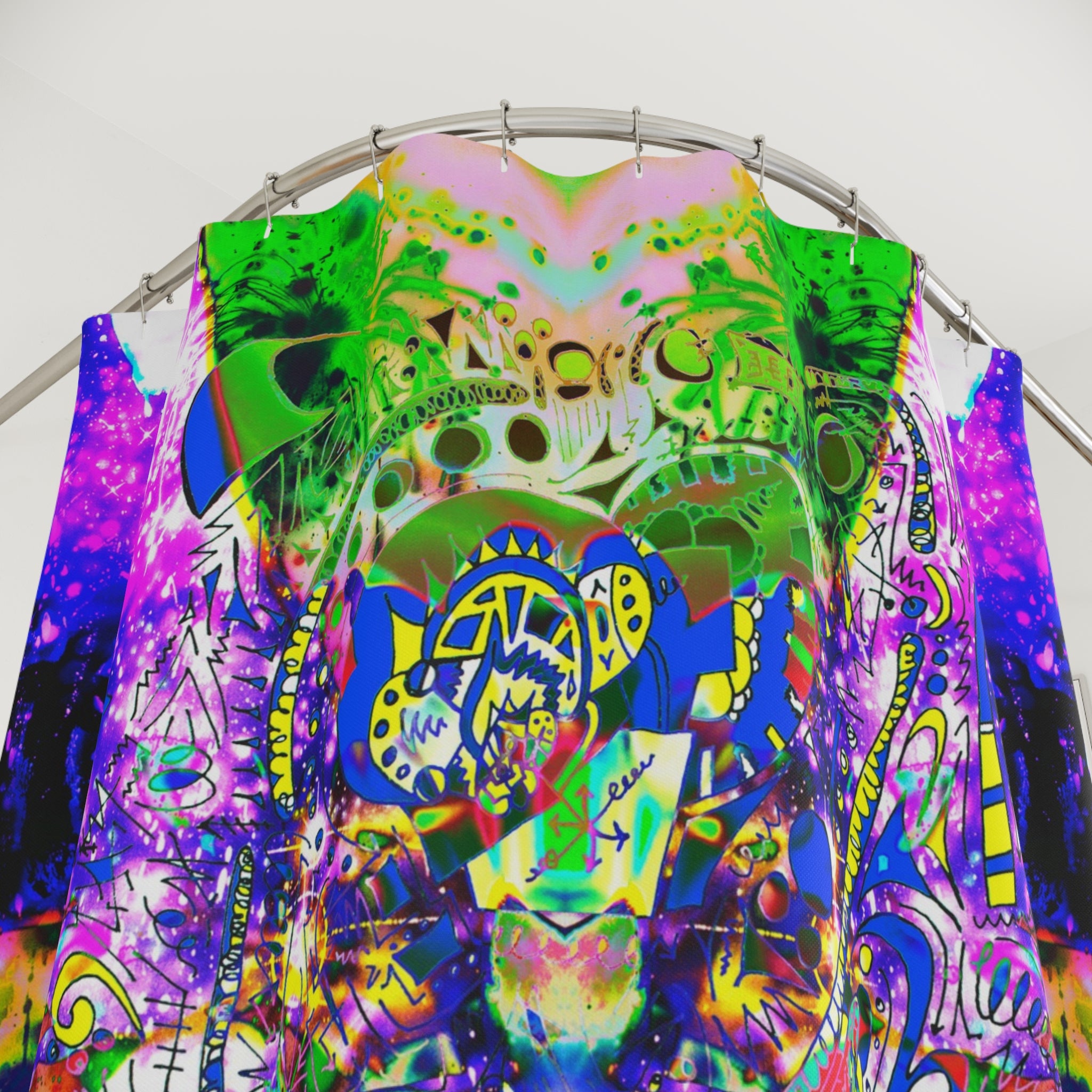 Alien Darkness 9 - Psychedelic Abstract Shower Curtain — Vibrant Neon Mandala Bathroom Decor