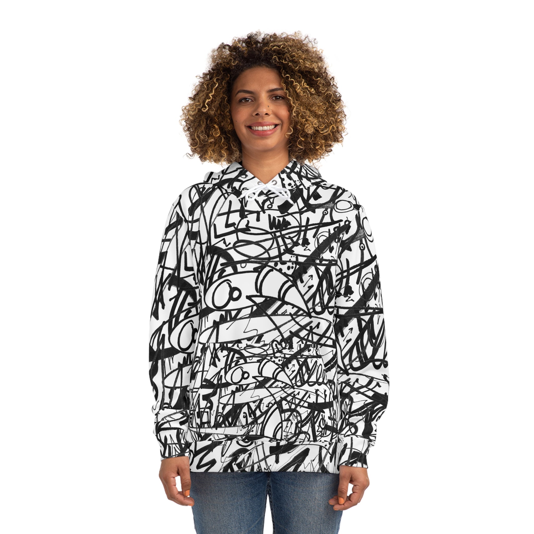 The Real Time Is Now (Black And White) Fashion Hoodie - All Over Print