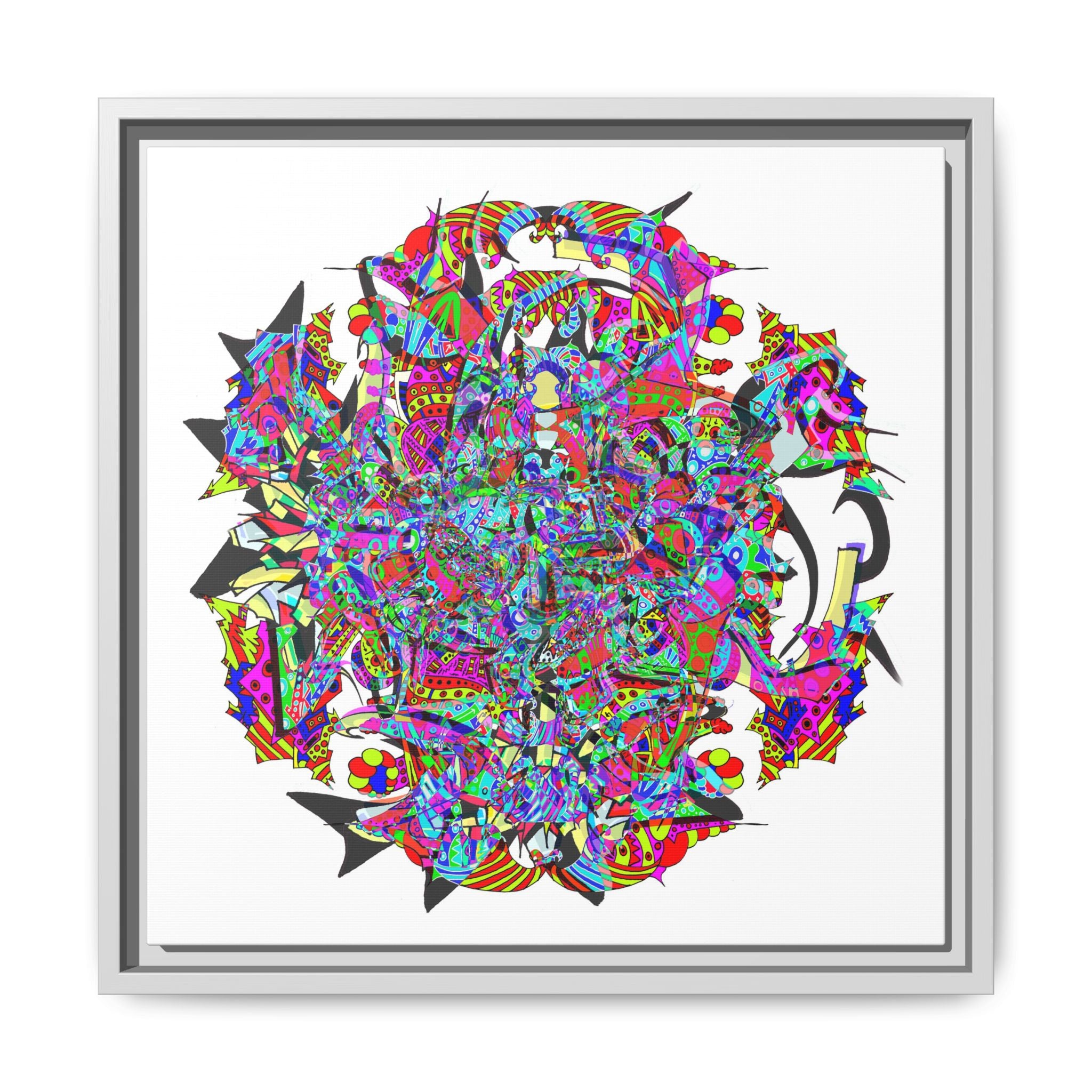 Neon Waffle Monster 12 Framed Canvas Art — Psychedelic Geometric Wall Print