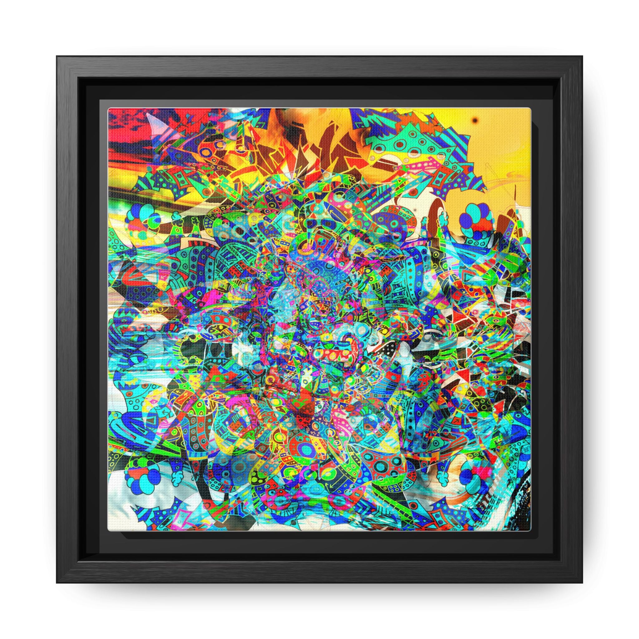 HYPERDIMENSIONAL SURFER - Framed Abstract Multi-Color Canvas Art — Vibrant Psychedelic Wall Decor