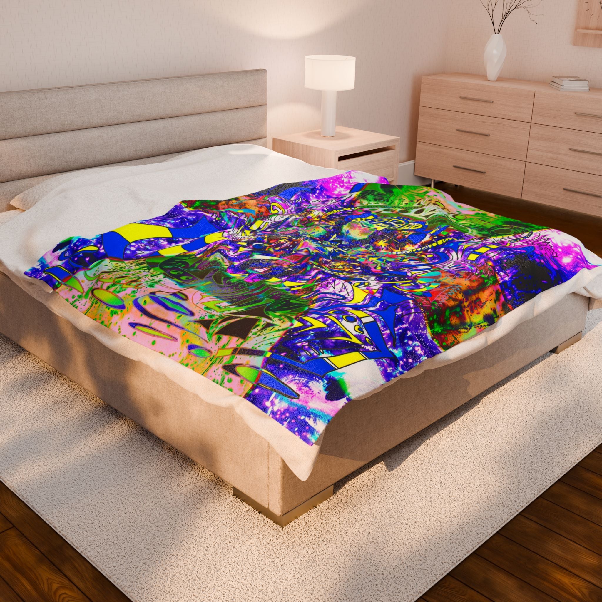 Alien Darkness 9 Plush Blanket — Vibrant Neon Art Throw