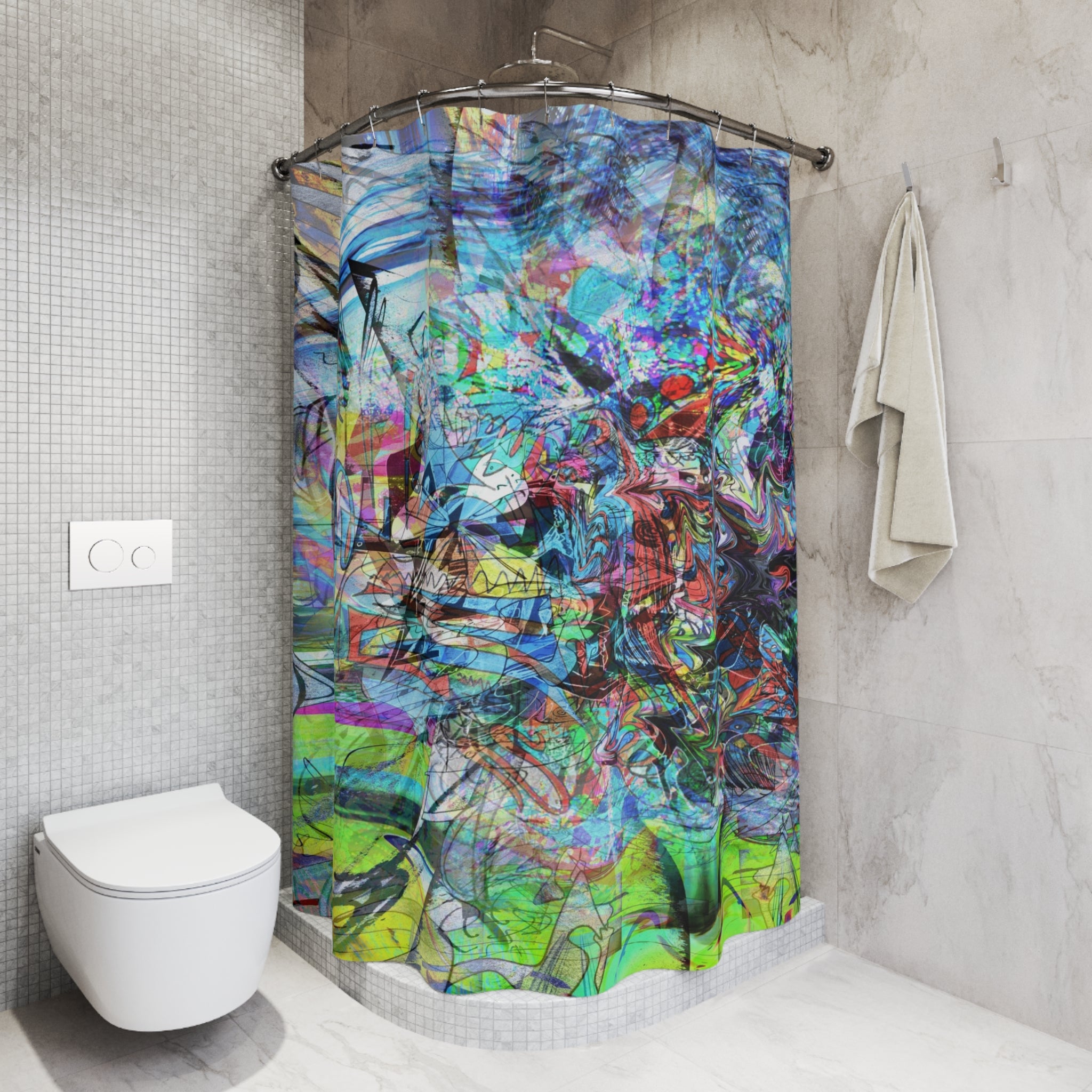 Now You're Stuck 44 - Abstract Color Burst Shower Curtain — Vibrant Psychedelic Bathroom Decor