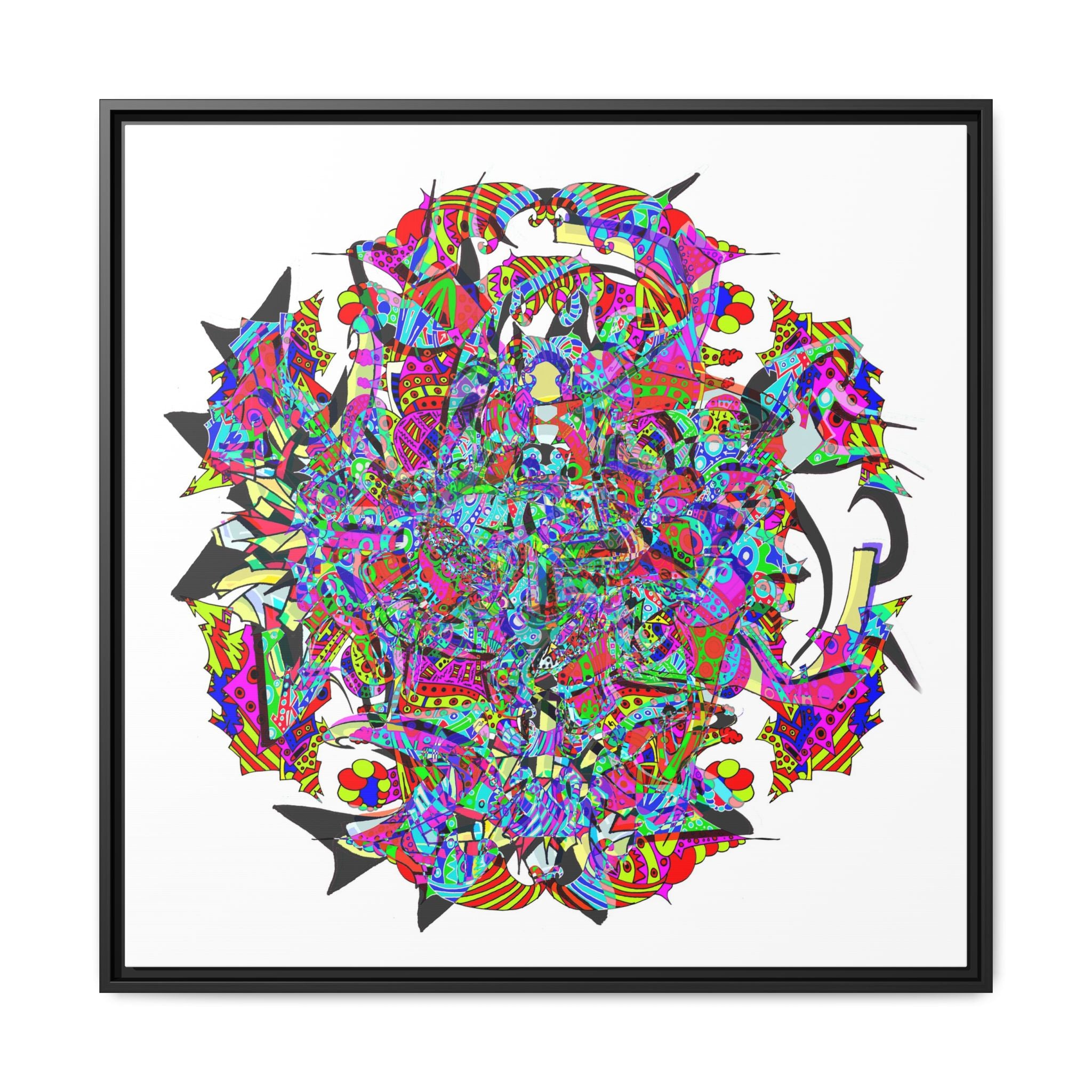 Neon Waffle Monster 12 Framed Canvas Art — Psychedelic Geometric Wall Print