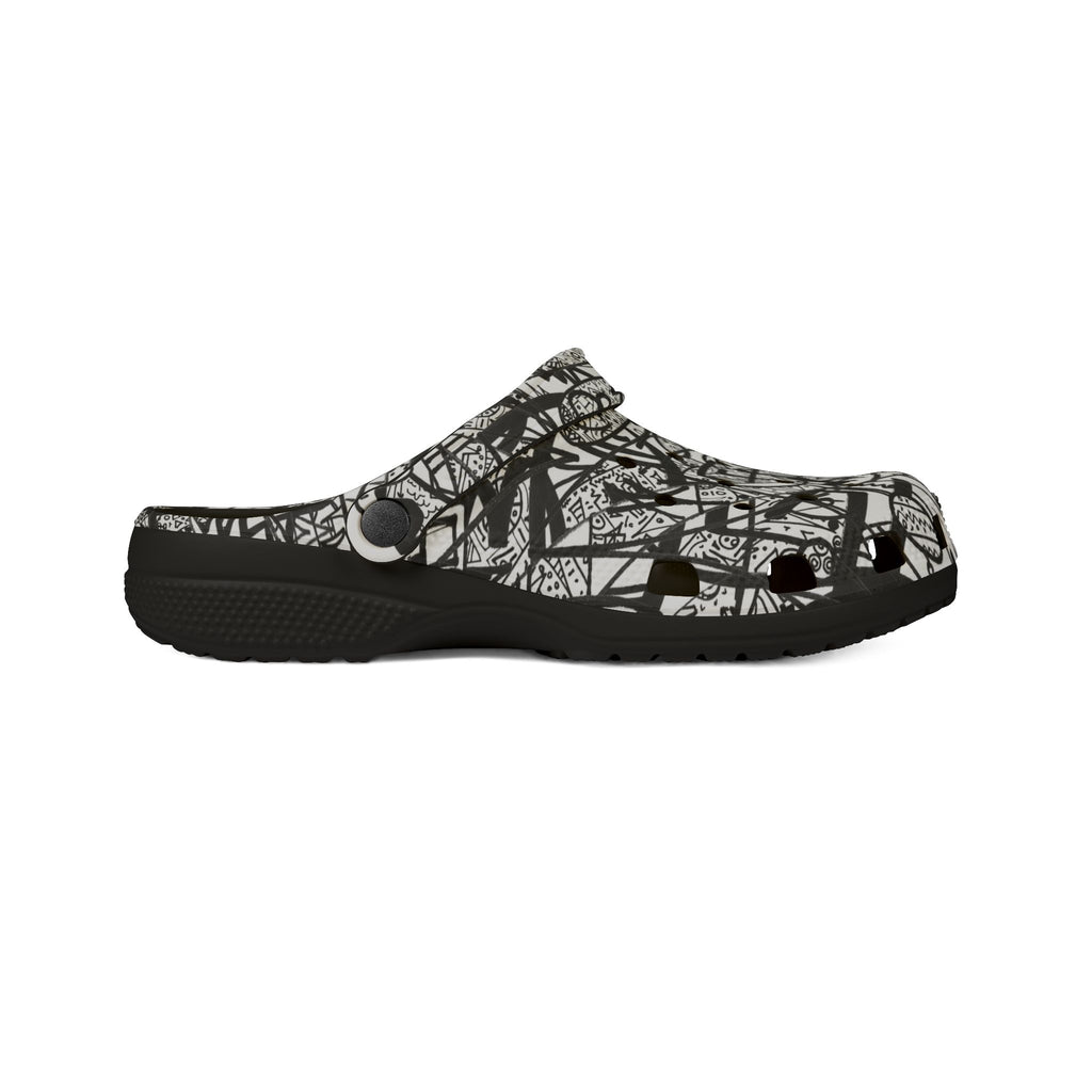 The Real Time Is Now 2017 - Abstract Black & White EVA Clogs — Graffiti Scribble Slip-On Shoes