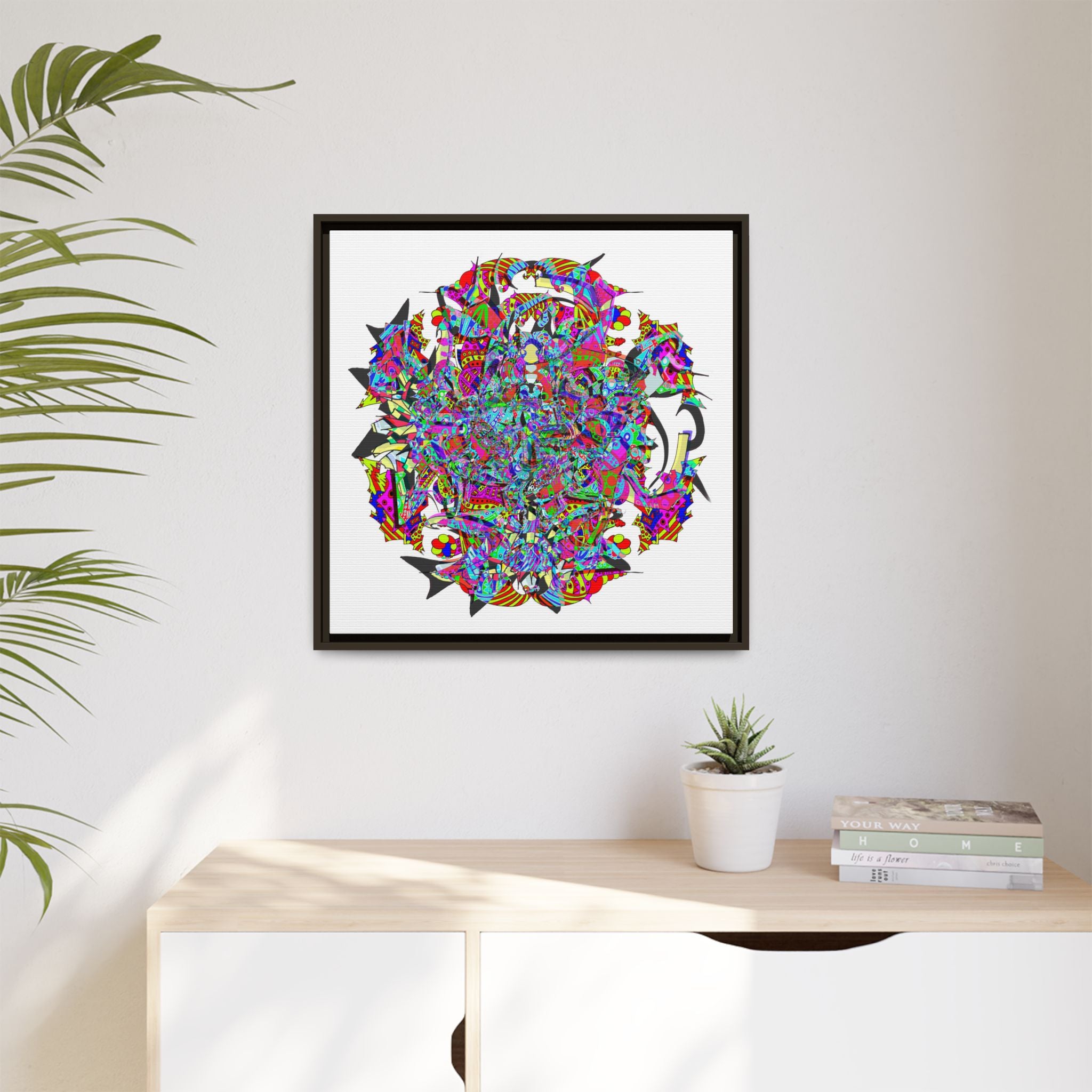 Neon Waffle Monster 12 Framed Canvas Art — Psychedelic Geometric Wall Print