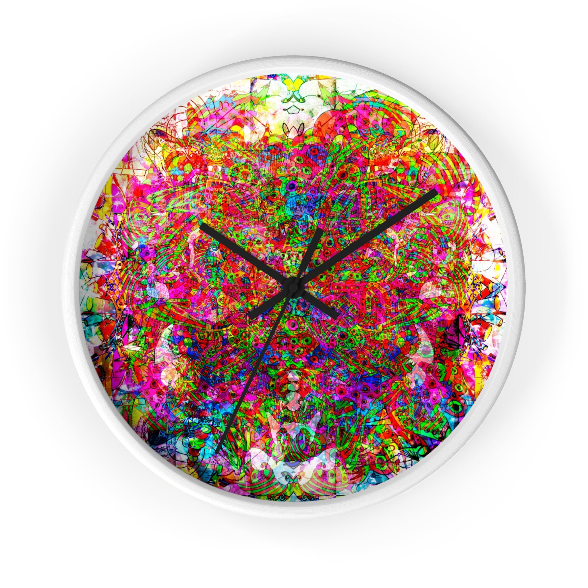 Neon Swirl Party Extravaganza Wall Clock — Colorful Psychedelic Art Timepiece