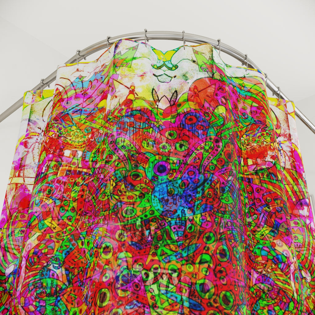 Neon Swirl Party Extravaganza - Psychedelic Kaleidoscope Shower Curtain — Vivid Abstract Floral Bathroom Decor