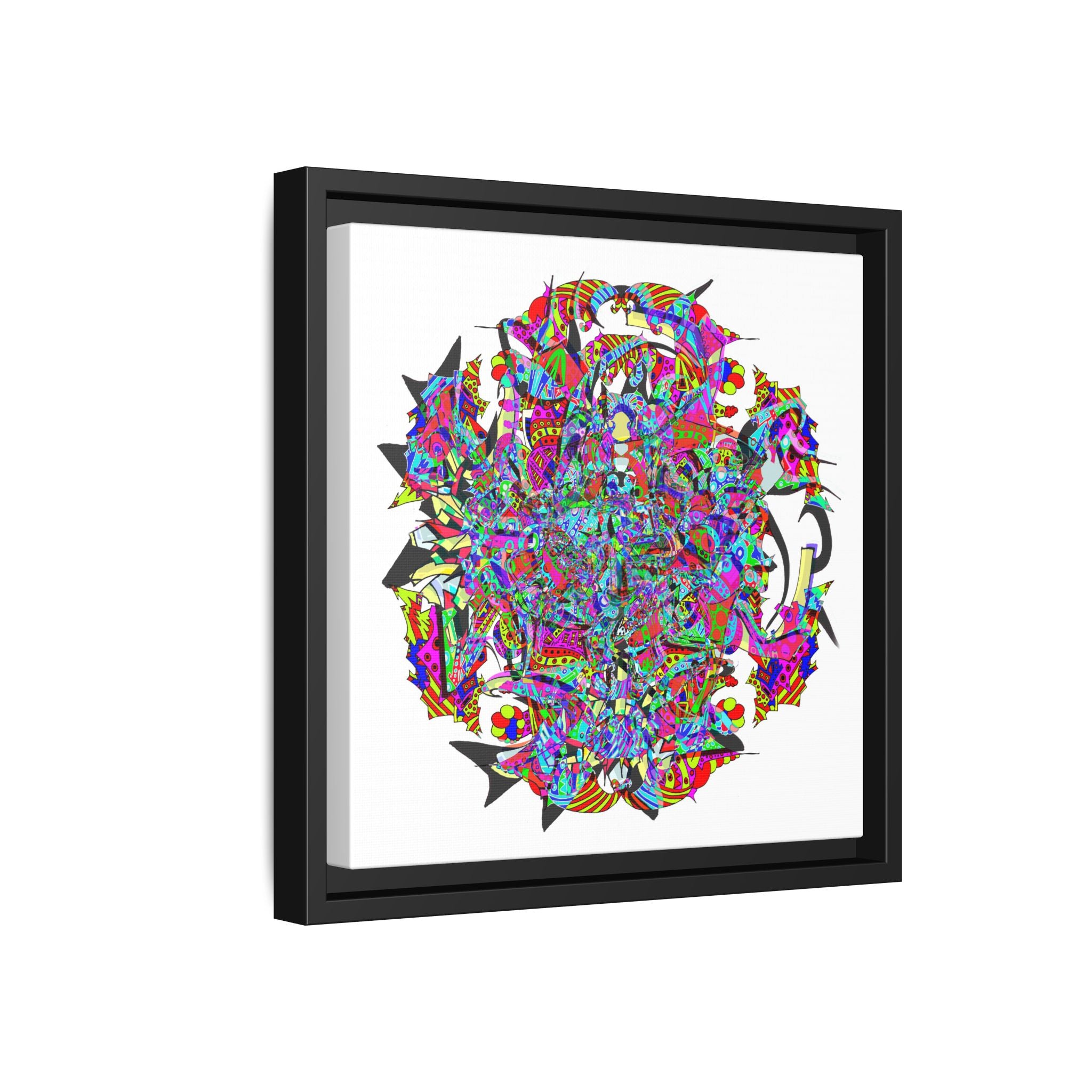 Neon Waffle Monster 12 Framed Canvas Art — Psychedelic Geometric Wall Print