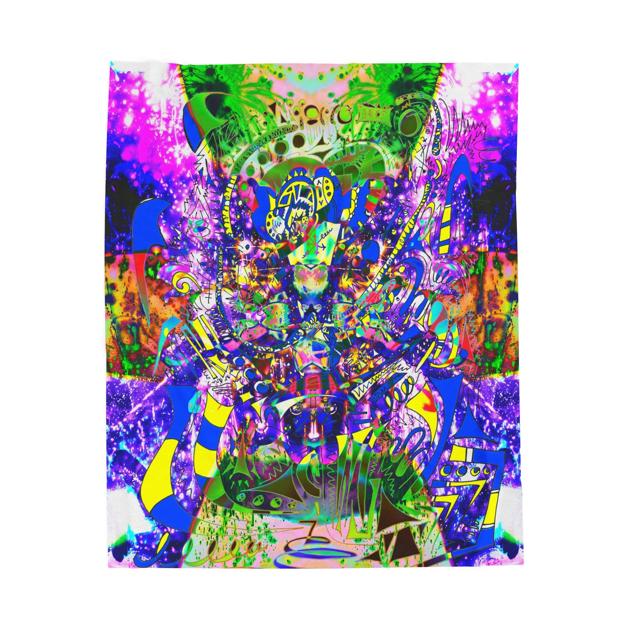 Alien Darkness 9 Plush Blanket — Vibrant Neon Art Throw