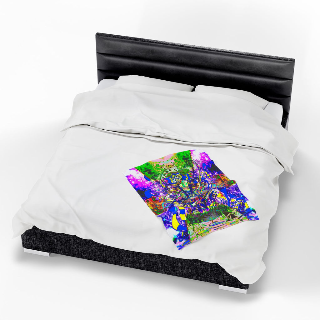 Alien Darkness 9 Plush Blanket — Vibrant Neon Art Throw