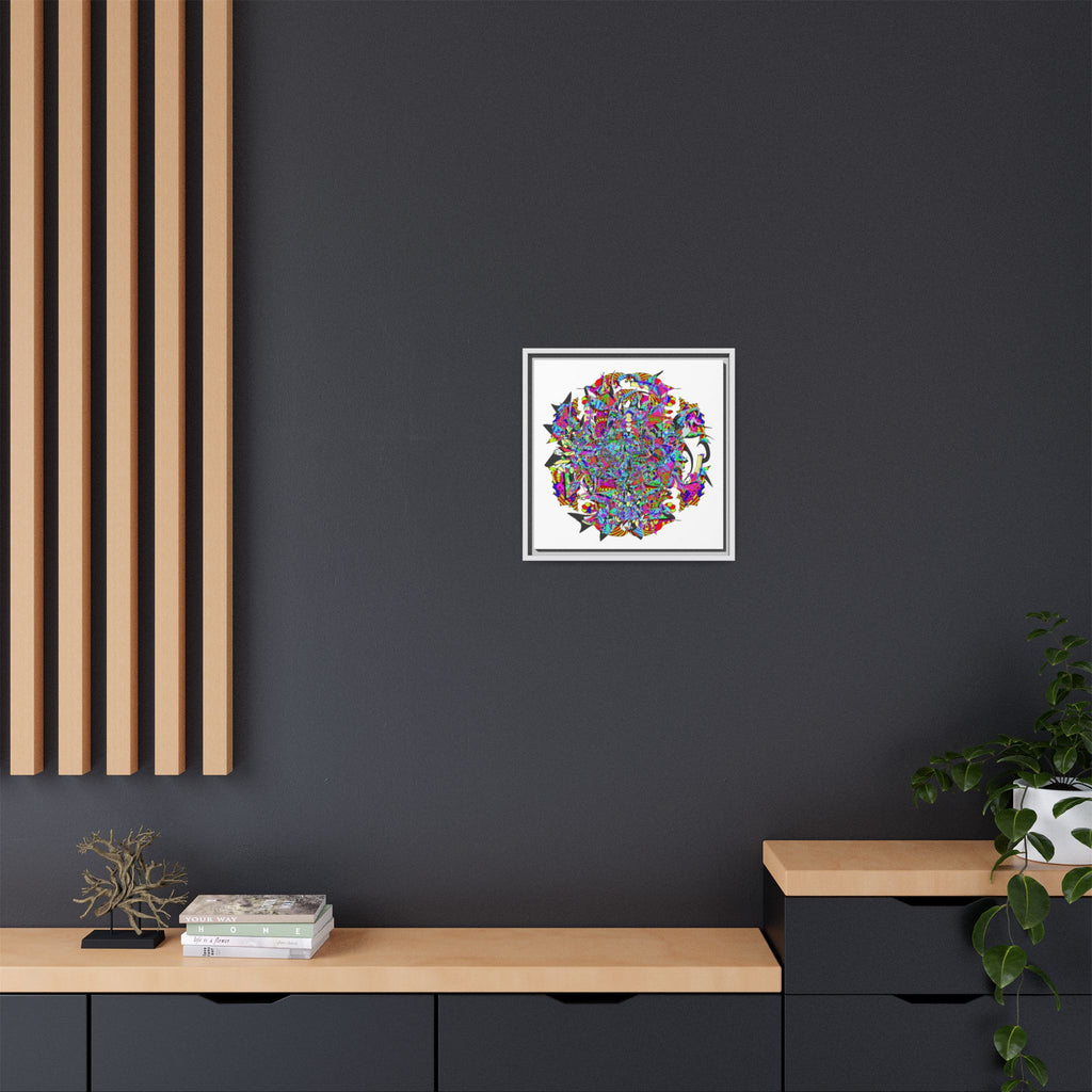 Neon Waffle Monster 12 Framed Canvas Art — Psychedelic Geometric Wall Print