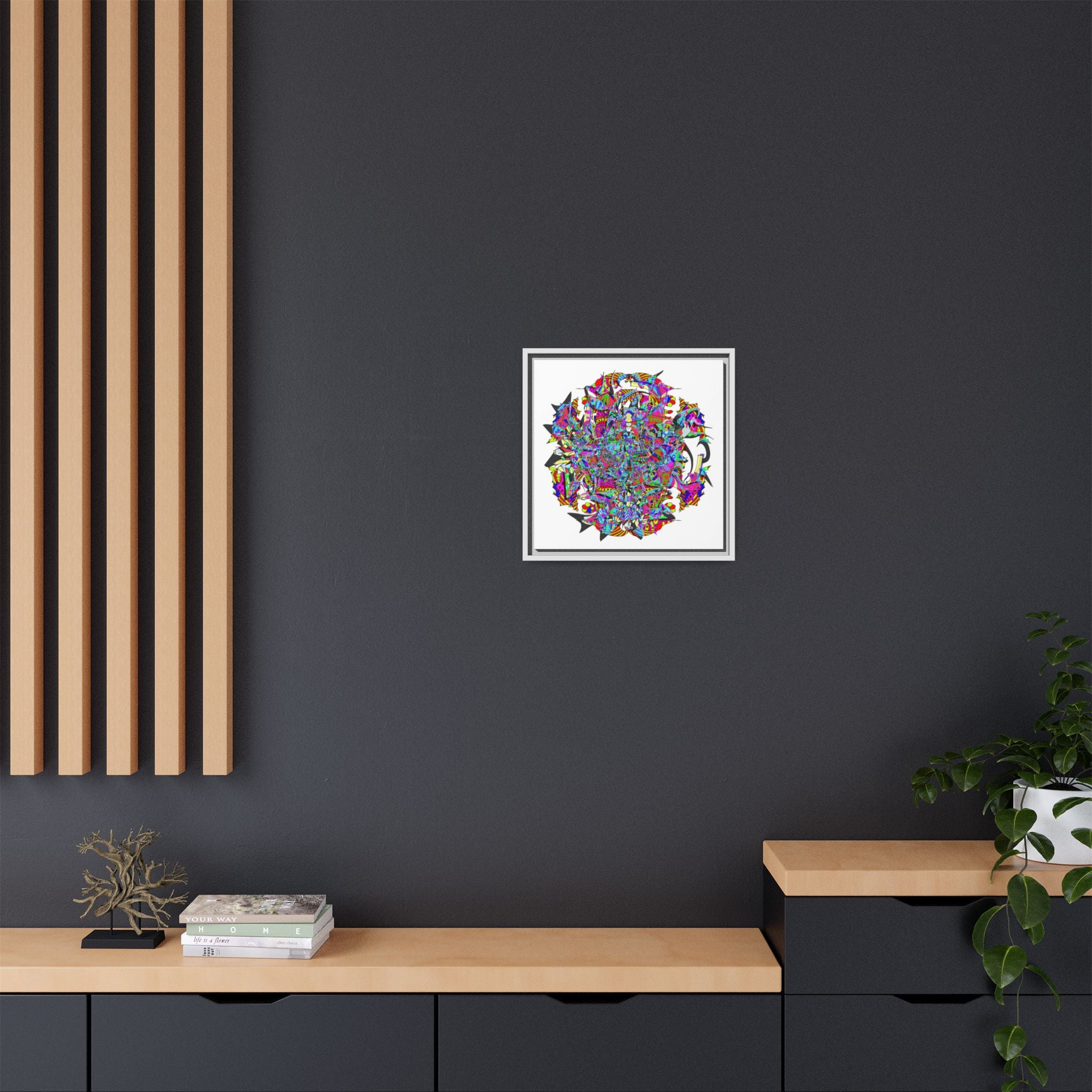 Neon Waffle Monster 12 Framed Canvas Art — Psychedelic Geometric Wall Print