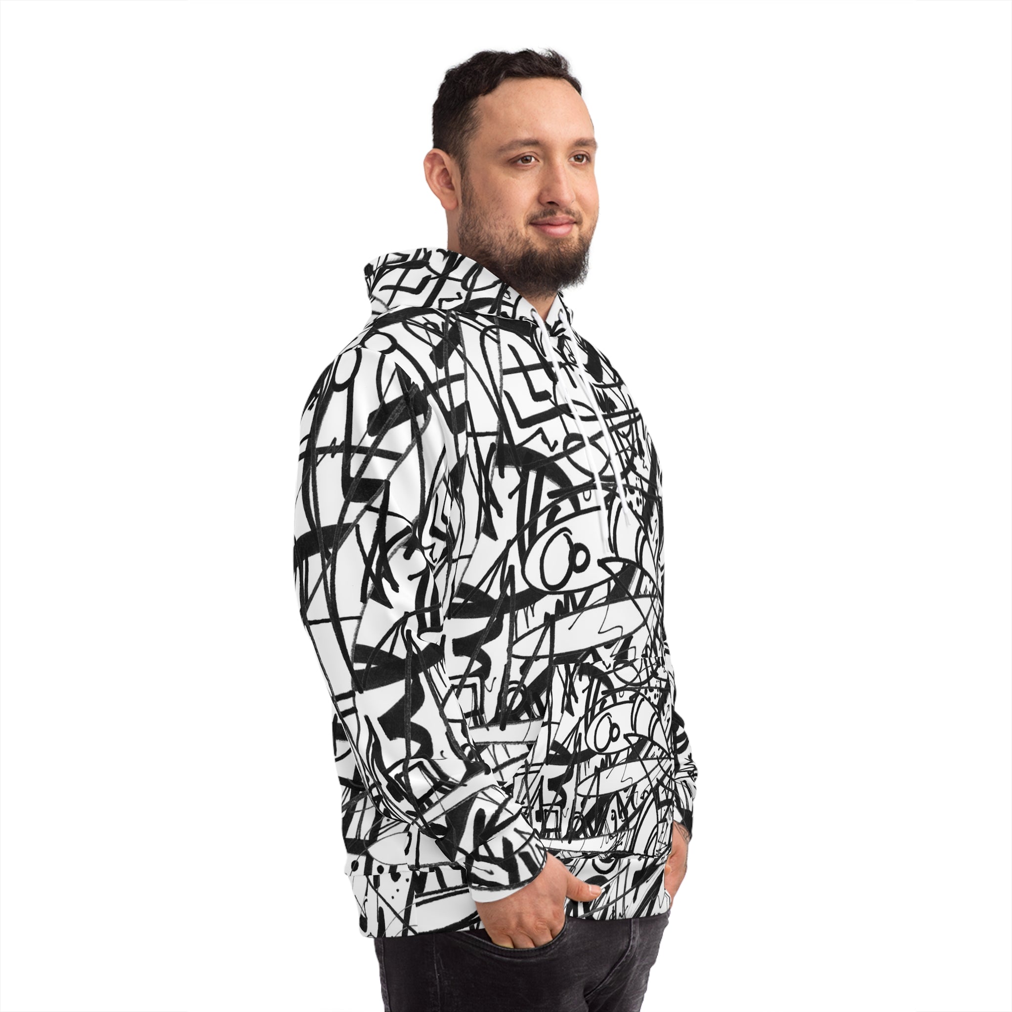 The Real Time Is Now (Black And White) Fashion Hoodie - All Over Print