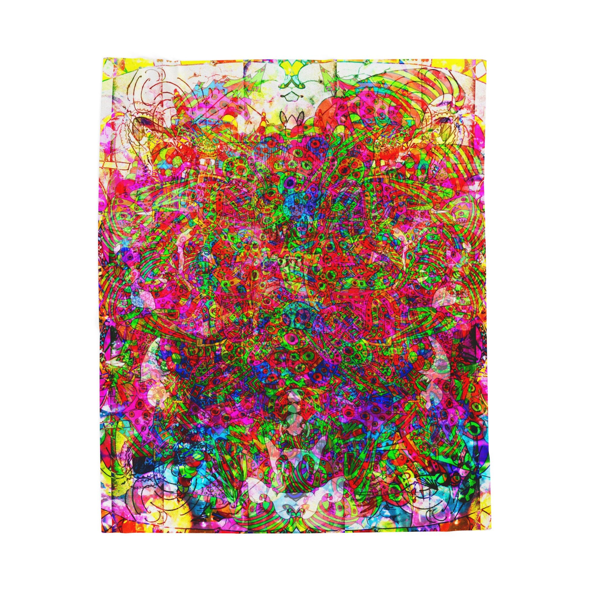 Neon Swirl Party Extravaganza Plush Blanket — Bright Abstract Boho Throw