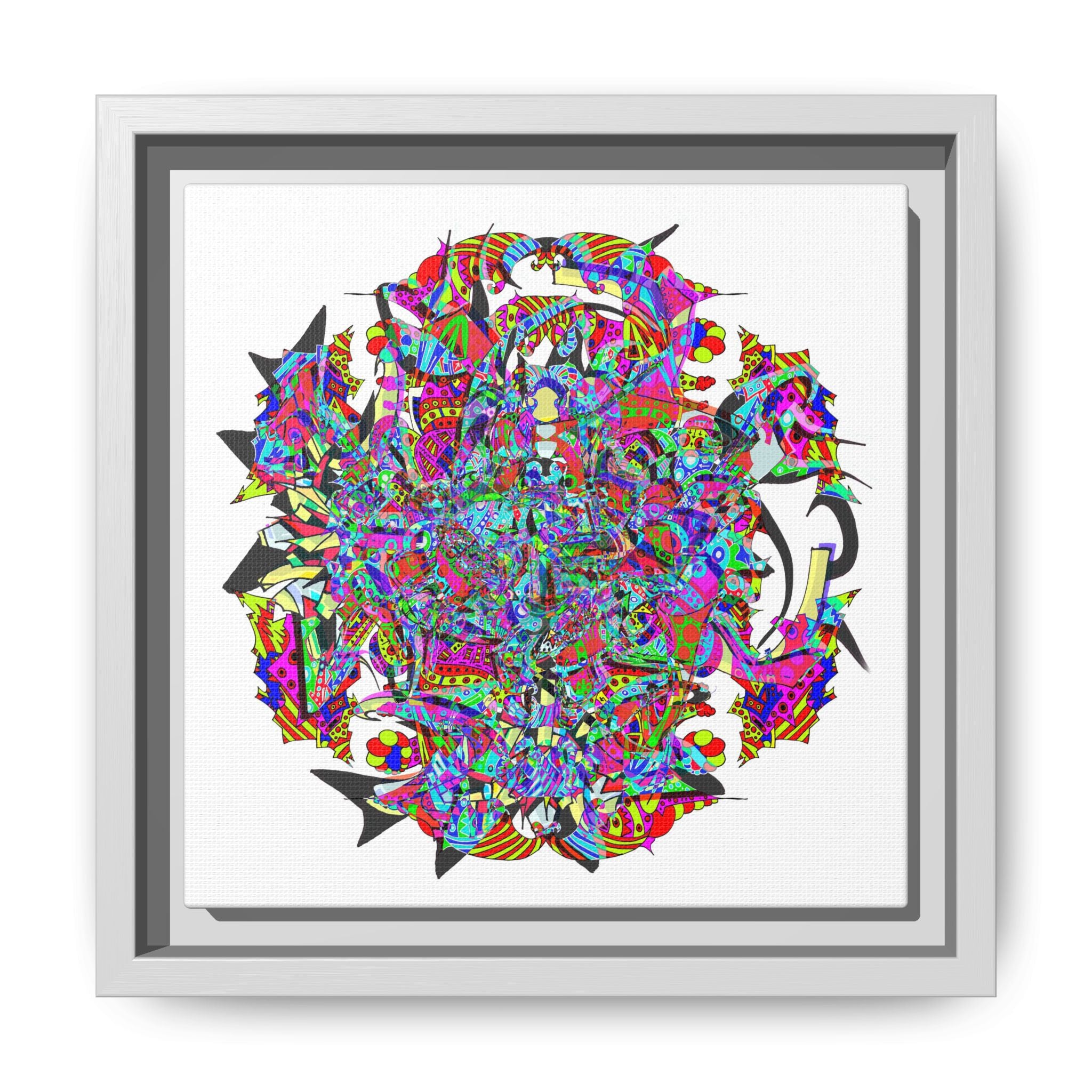 Neon Waffle Monster 12 Framed Canvas Art — Psychedelic Geometric Wall Print