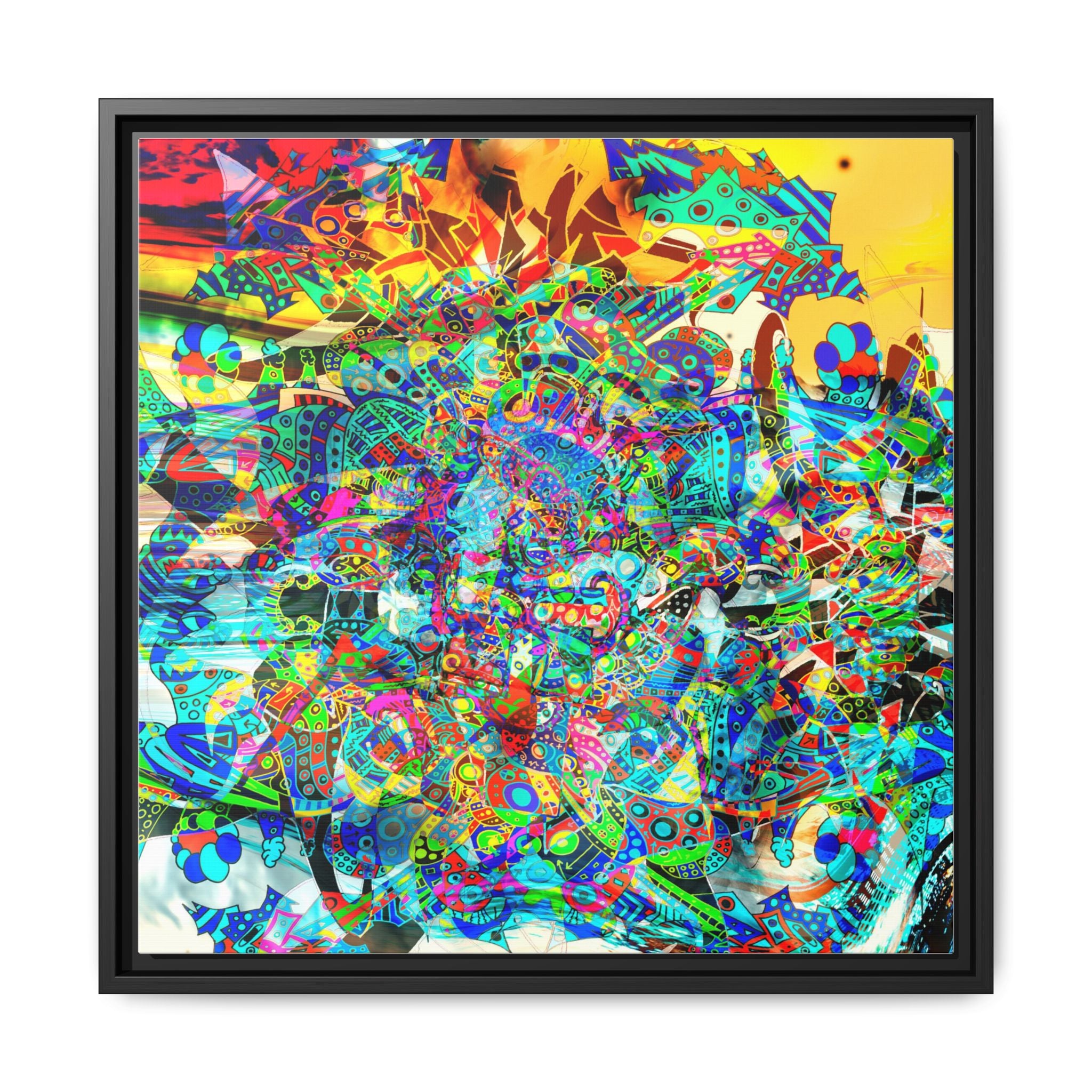 HYPERDIMENSIONAL SURFER - Framed Abstract Multi-Color Canvas Art — Vibrant Psychedelic Wall Decor