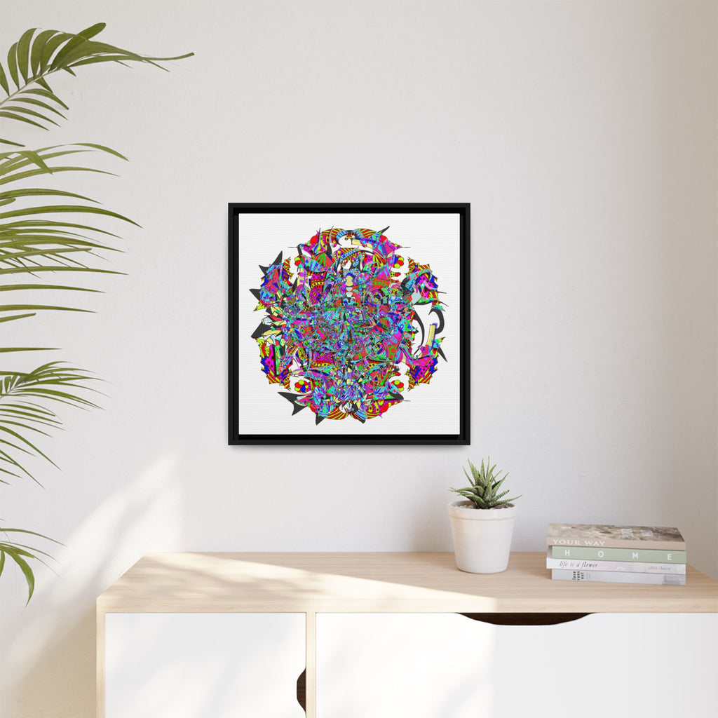 Neon Waffle Monster 12 Framed Canvas Art — Psychedelic Geometric Wall Print