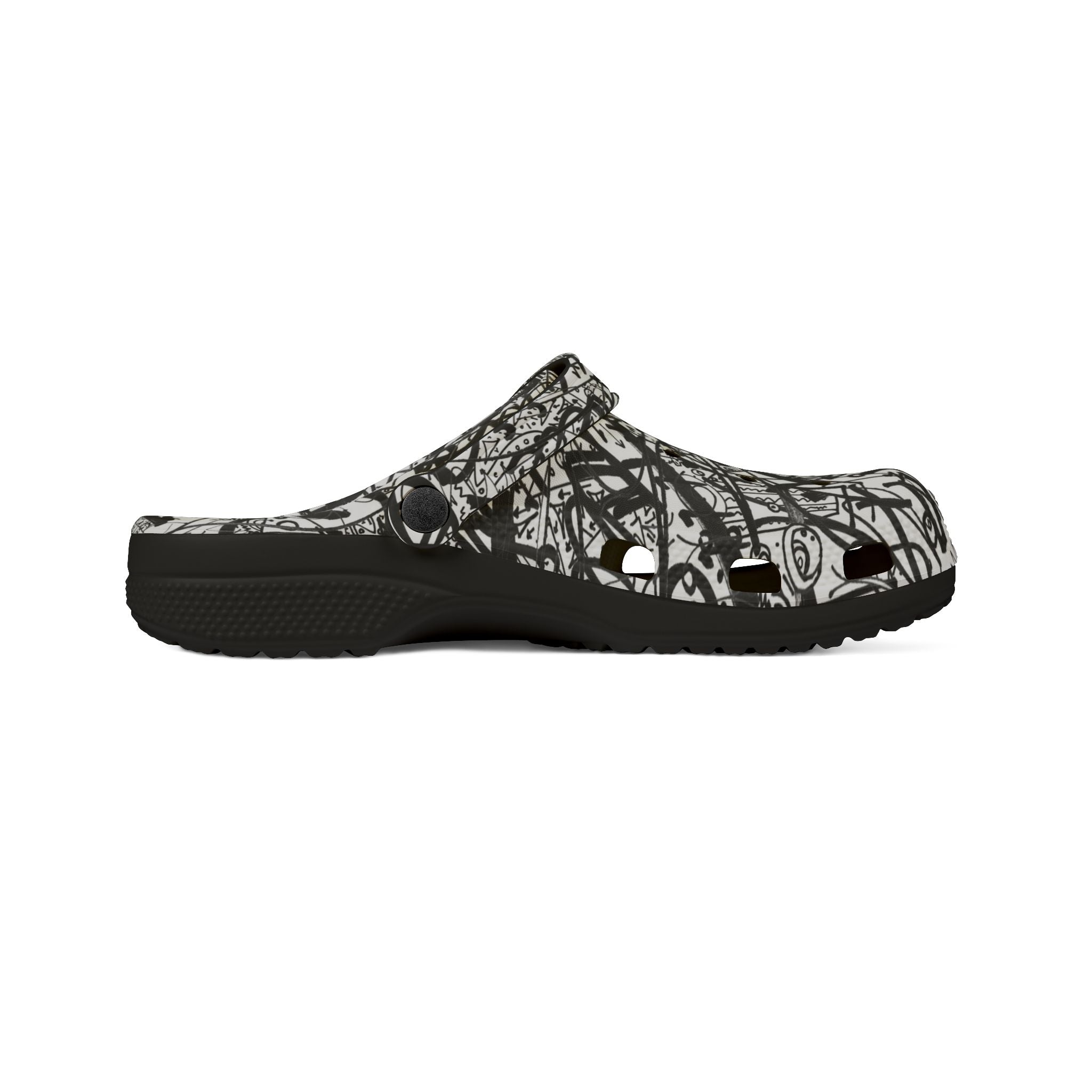 The Real Time Is Now 2017 - Abstract Black & White EVA Clogs — Graffiti Scribble Slip-On Shoes