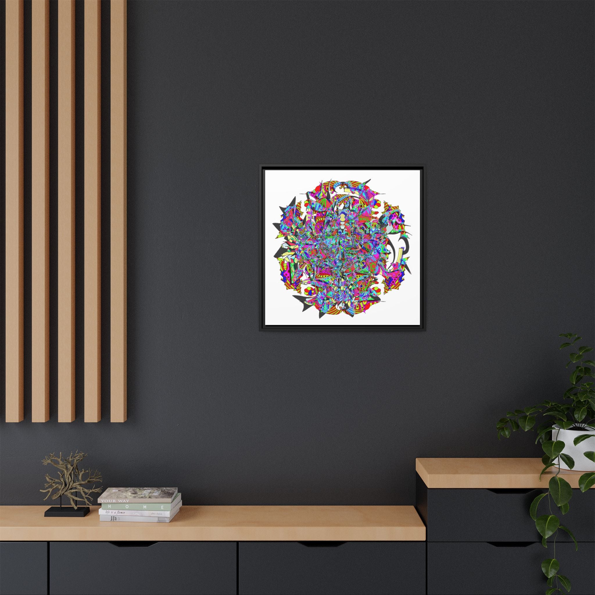 Neon Waffle Monster 12 Framed Canvas Art — Psychedelic Geometric Wall Print