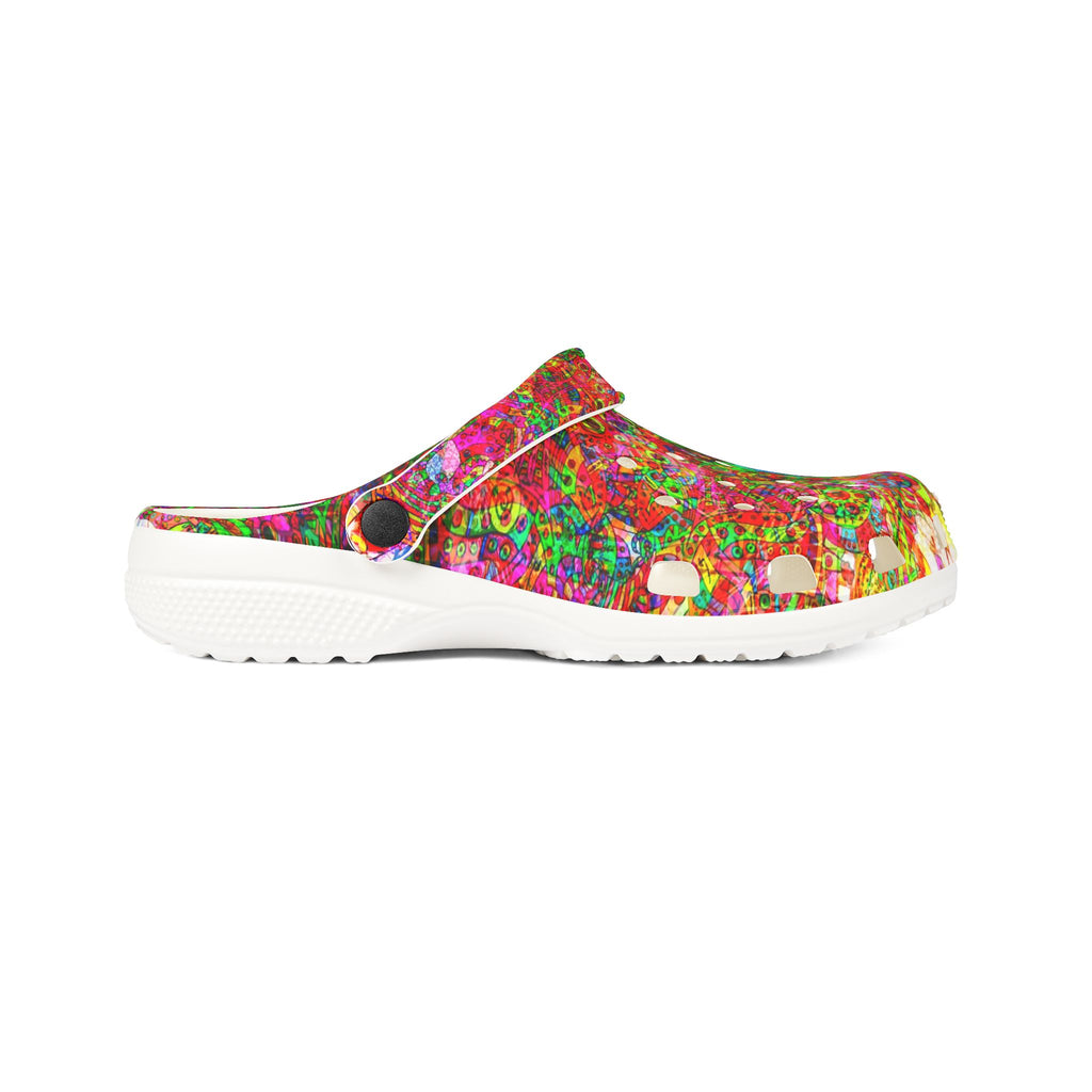 Neon Swirl Party Extravaganza - Colorful EVA Foam Clogs — Lightweight Rubber Slip-On Shoes