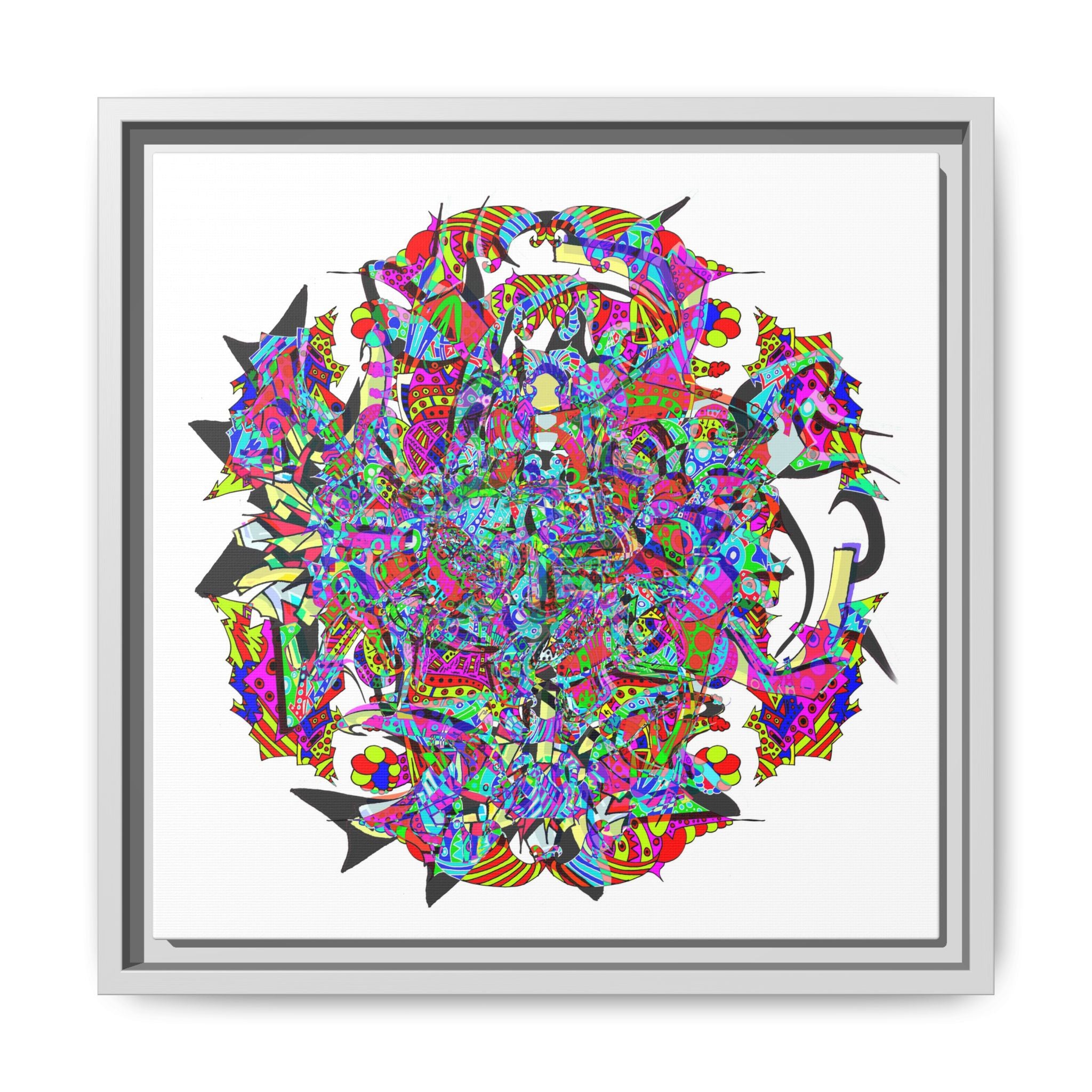 Neon Waffle Monster 12 Framed Canvas Art — Psychedelic Geometric Wall Print