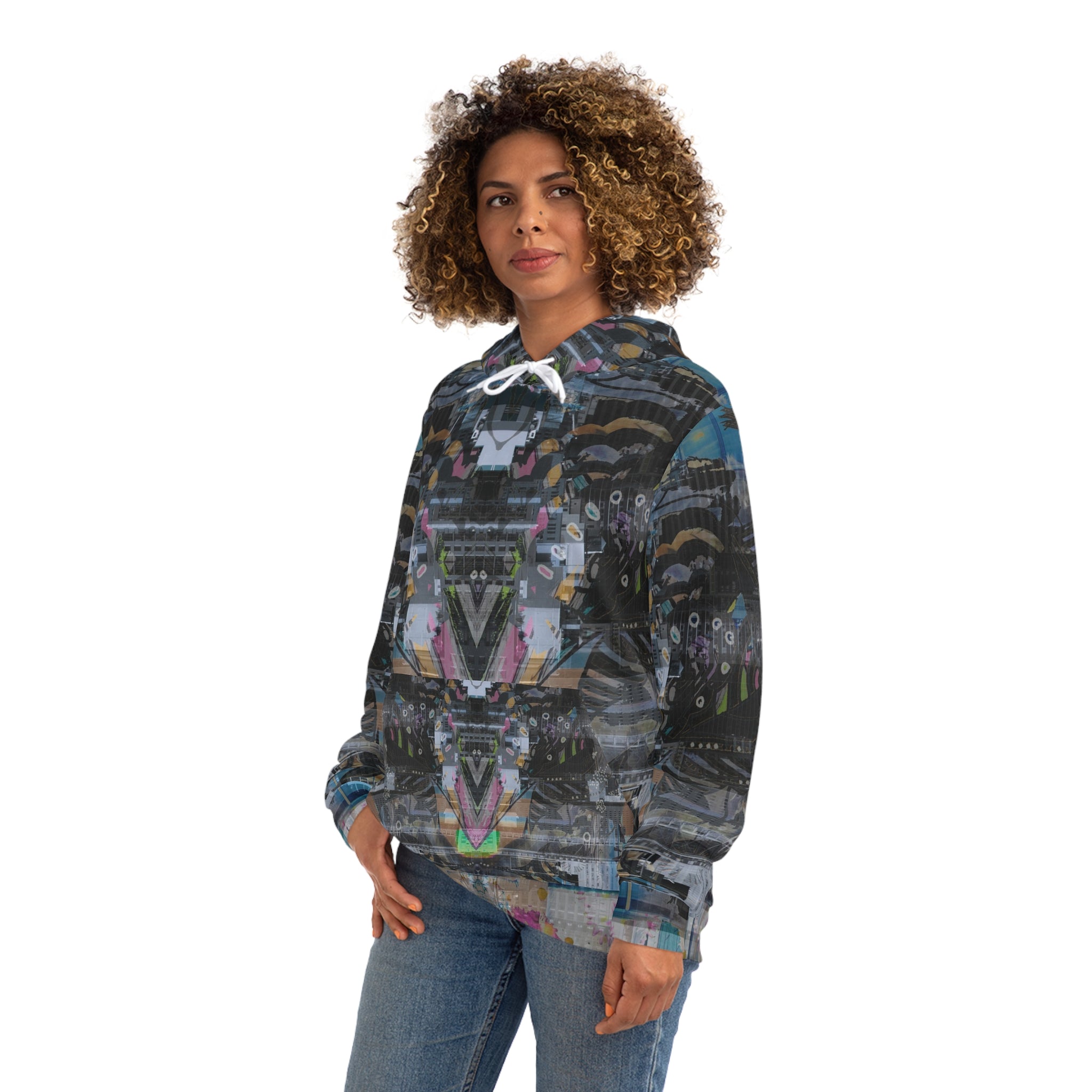 Novelty 131 - Abstract Urban Collage Hoodie — Symmetrical Graffiti AOP Pullover
