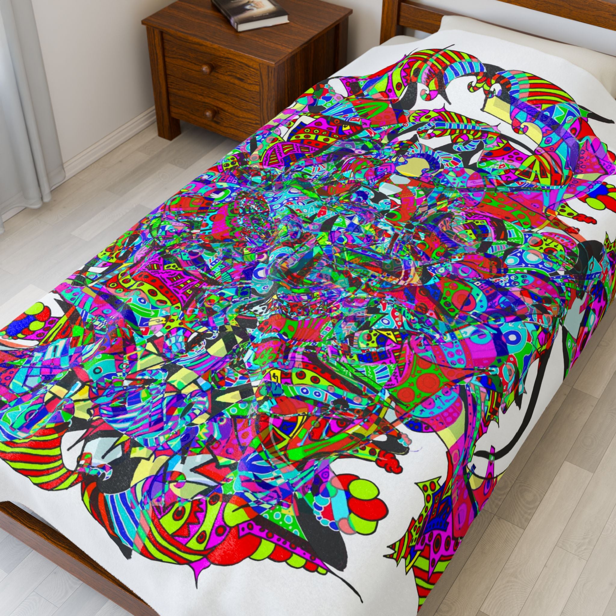 Neon Waffle Monster 12 Plush Blanket — Psychedelic Mandala Throw for Cozy Boho Décor