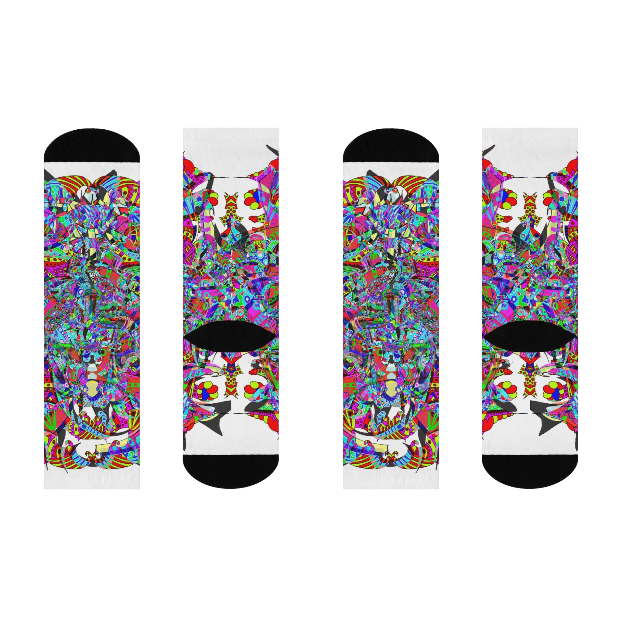 Neon Waffle Monster 12 Crew Socks — Colorful Psychedelic Art Cushion Crew