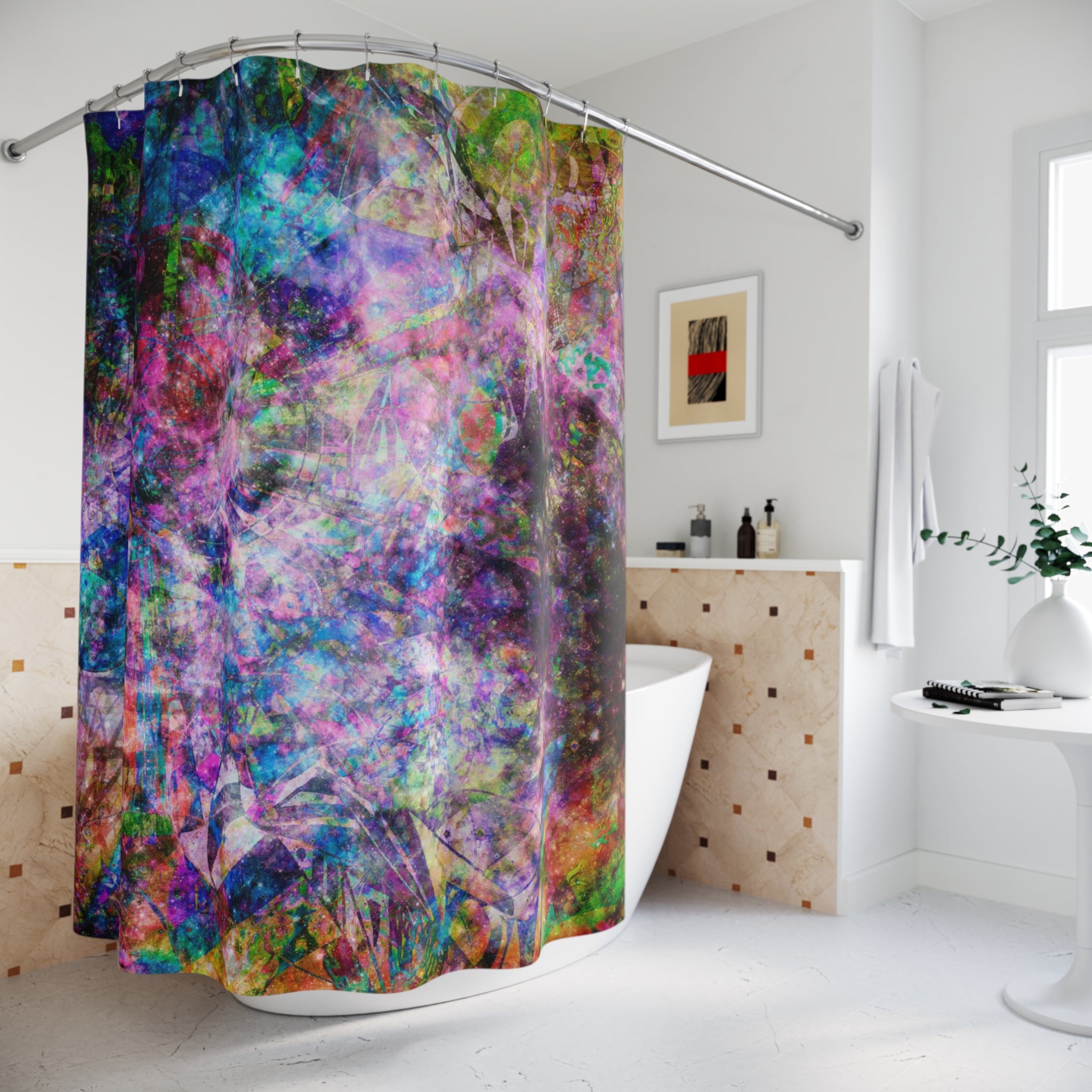 Space Shower 2 - Abstract Galaxy Shower Curtain — Colorful Nebula Bathroom Decor