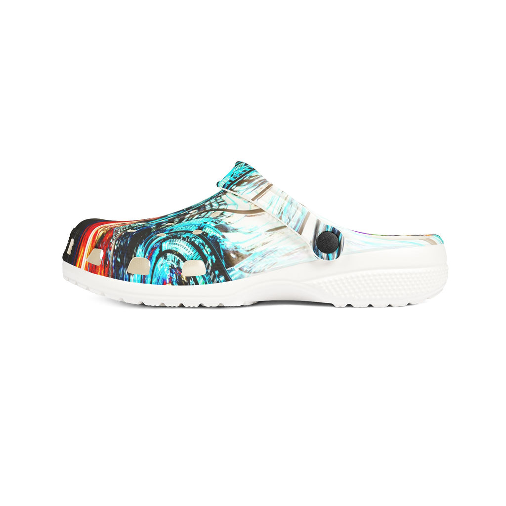 Slip And Slide - Abstract Neon Swirl EVA Foam Clogs — Colorful Slip-On Garden Shoes