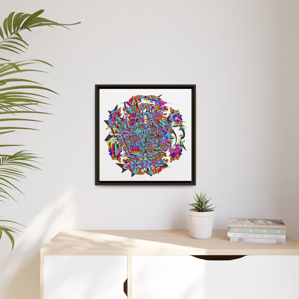 Neon Waffle Monster 12 Framed Canvas Art — Psychedelic Geometric Wall Print