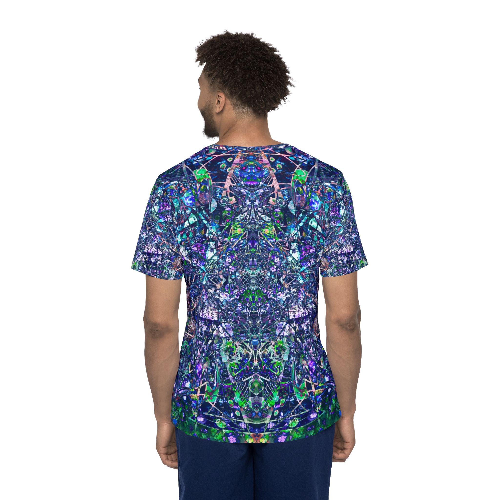 KAWABONGA All-Over Print Men's Athletic Jersey — Blue Green Abstract Kaleidoscope